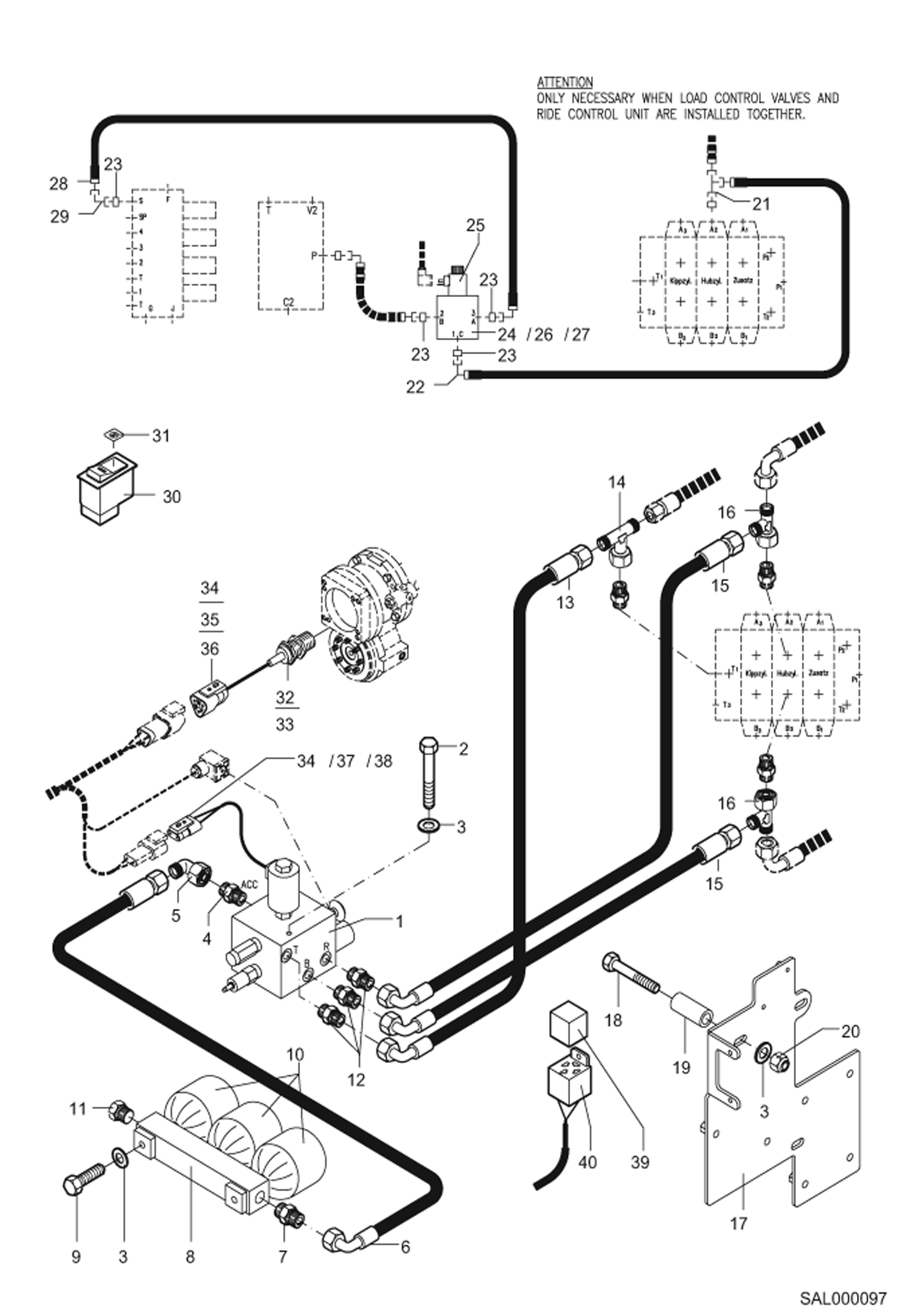 Схема запчастей Bobcat AL440 - LOAD VIBRATION ABSORBER HYDRAULIC INSTALLATION