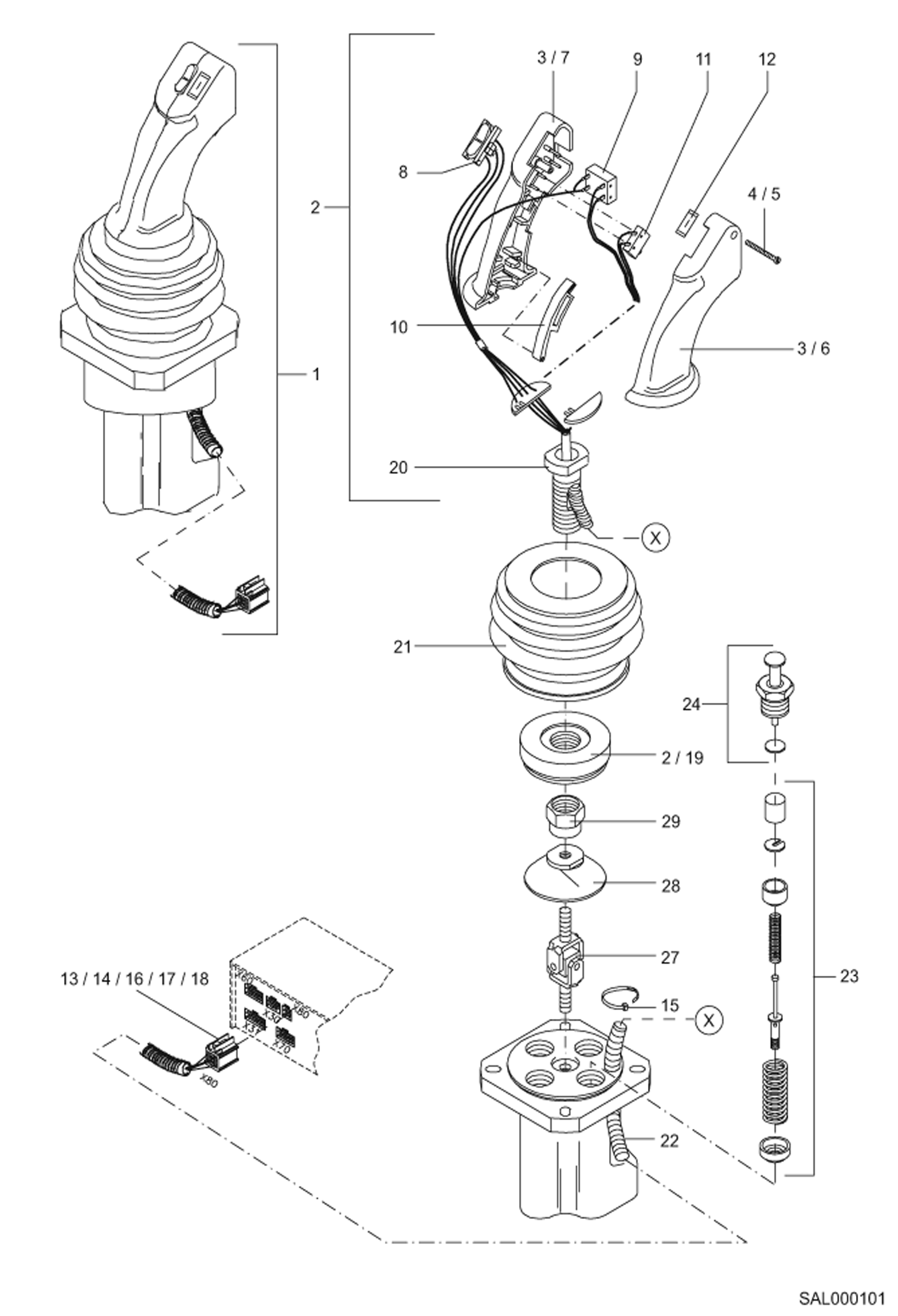 Схема запчастей Bobcat AL275 - REMOTE CONTROL VALVE ELECTRIC INSTALLATION