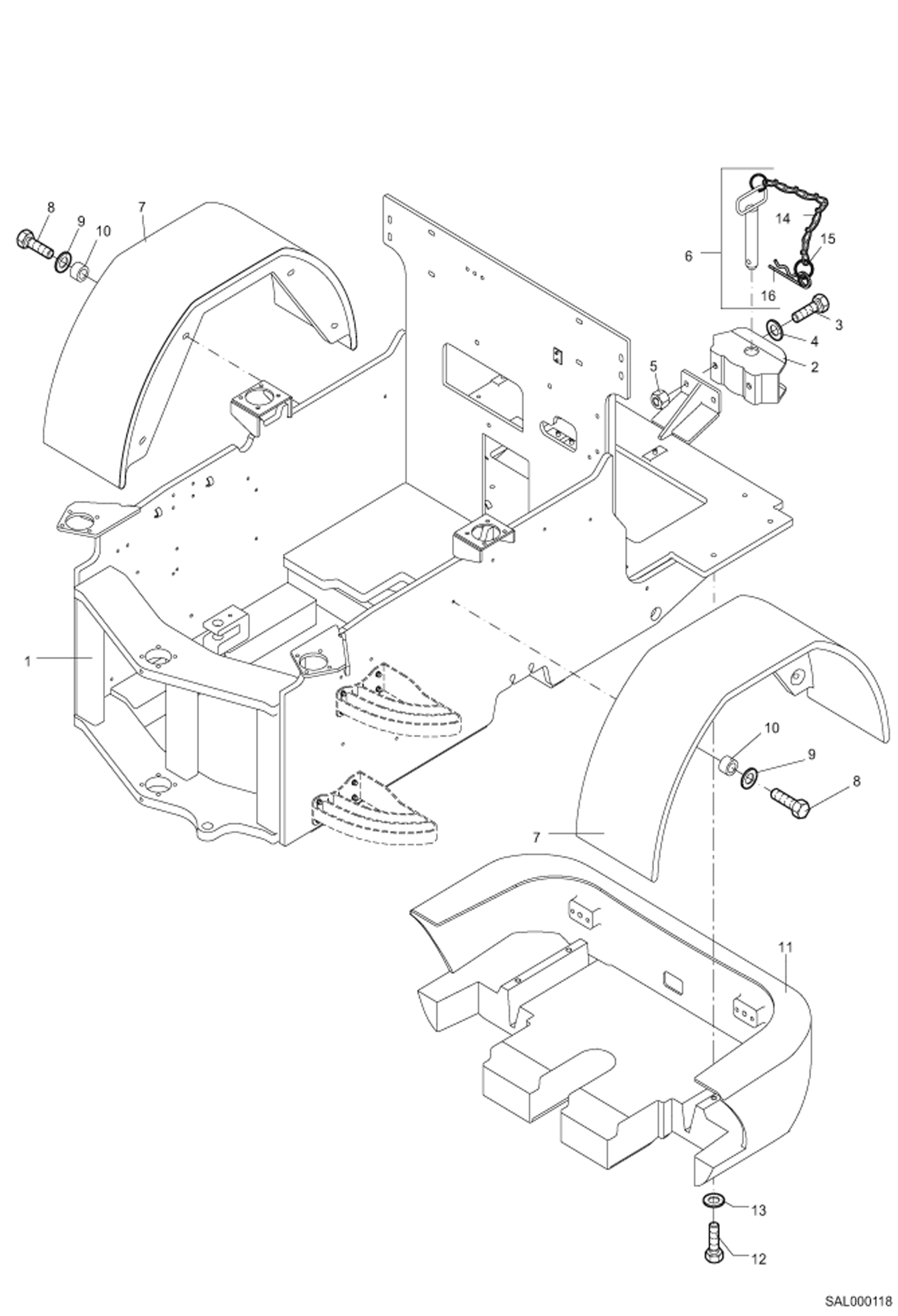 Схема запчастей Bobcat AL275 - REAR CHASSIS, MUD GUARD MAIN FRAME