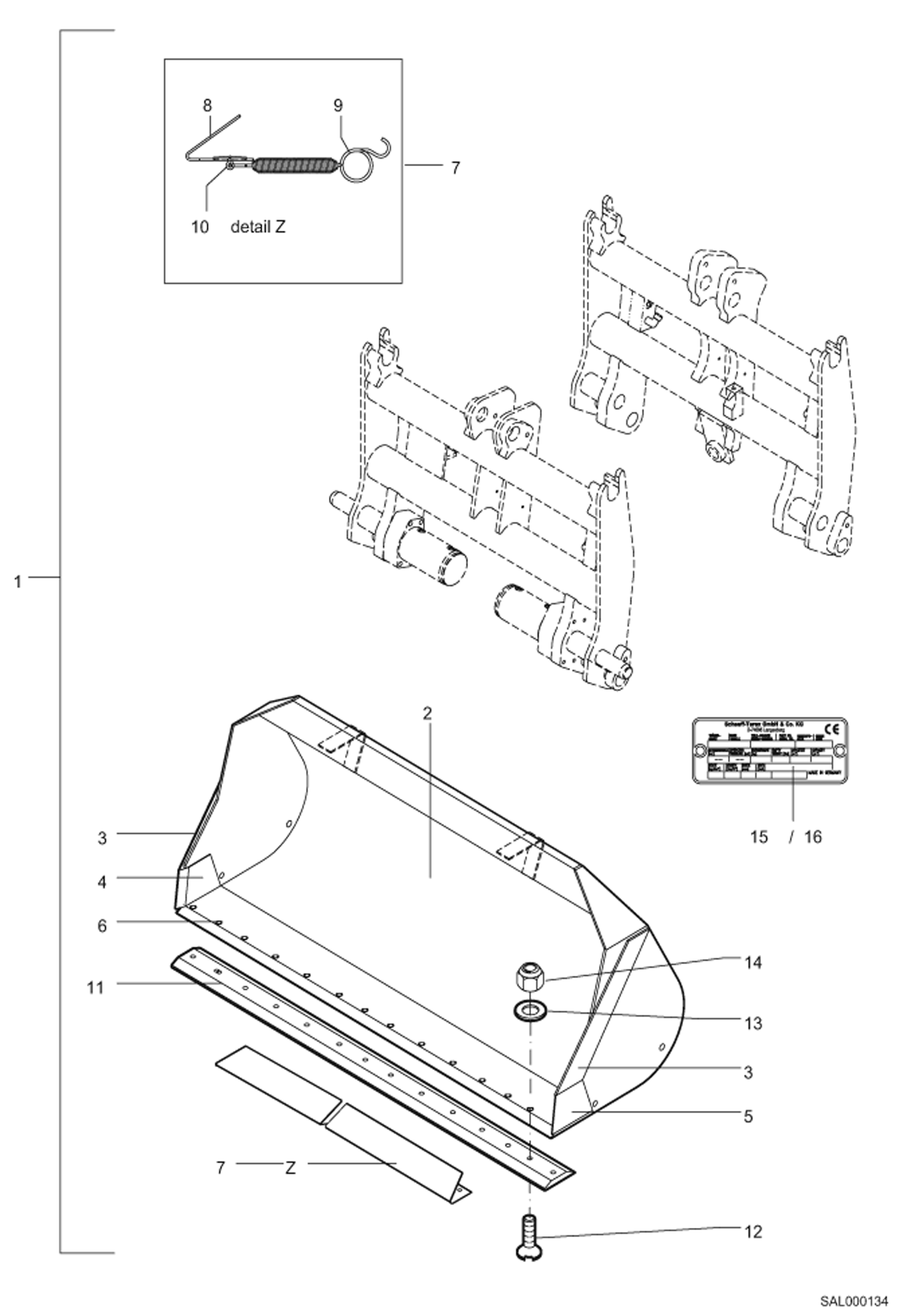 Схема запчастей Bobcat AL350 - LIGHT MATERIAL BUCKET 1850MM, QUICKLY RELEASABLE Навесное оборудование