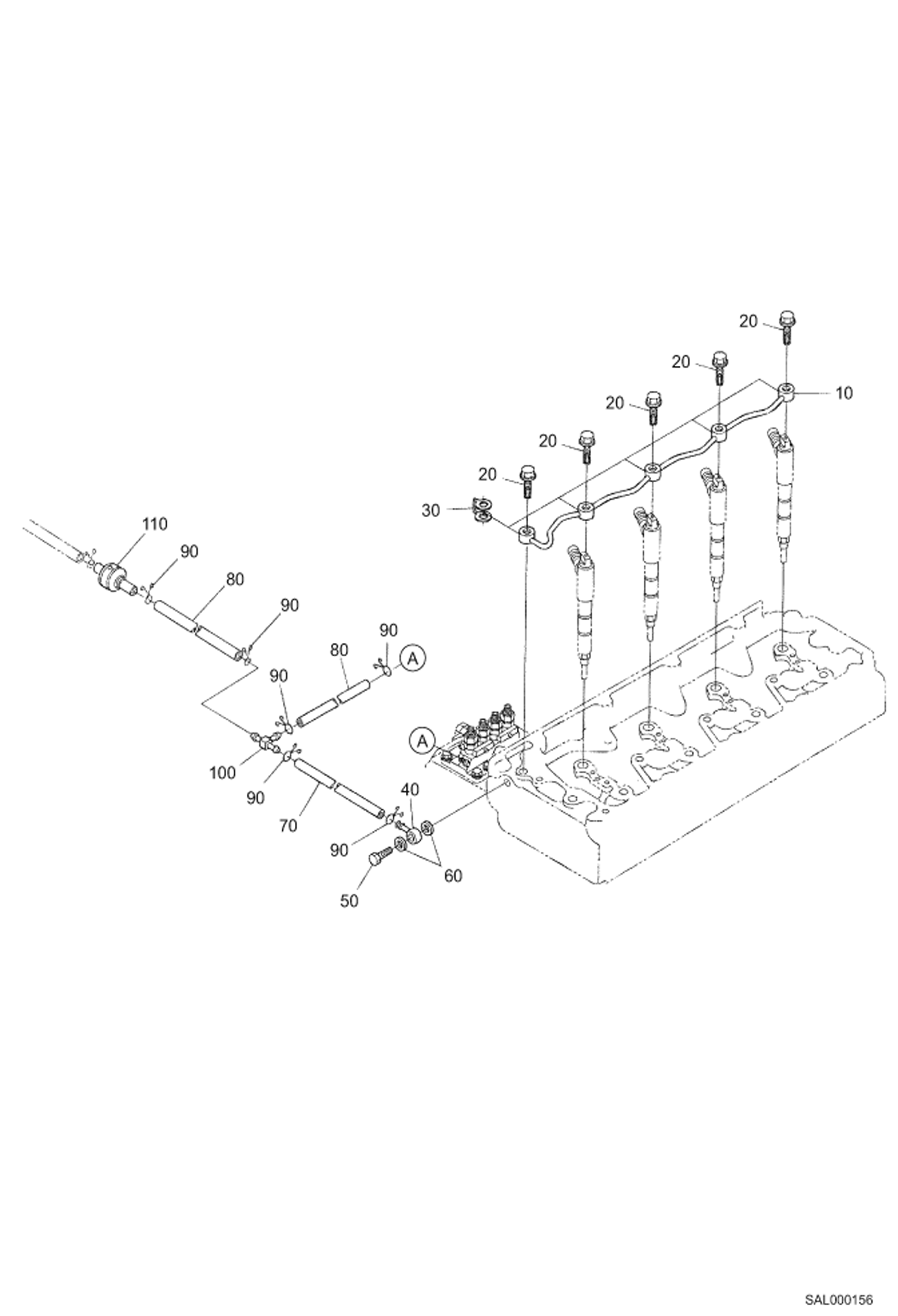 Схема запчастей Bobcat AL350 - NOZZLE HOLDER AND GLOW PLUG POWER UNIT