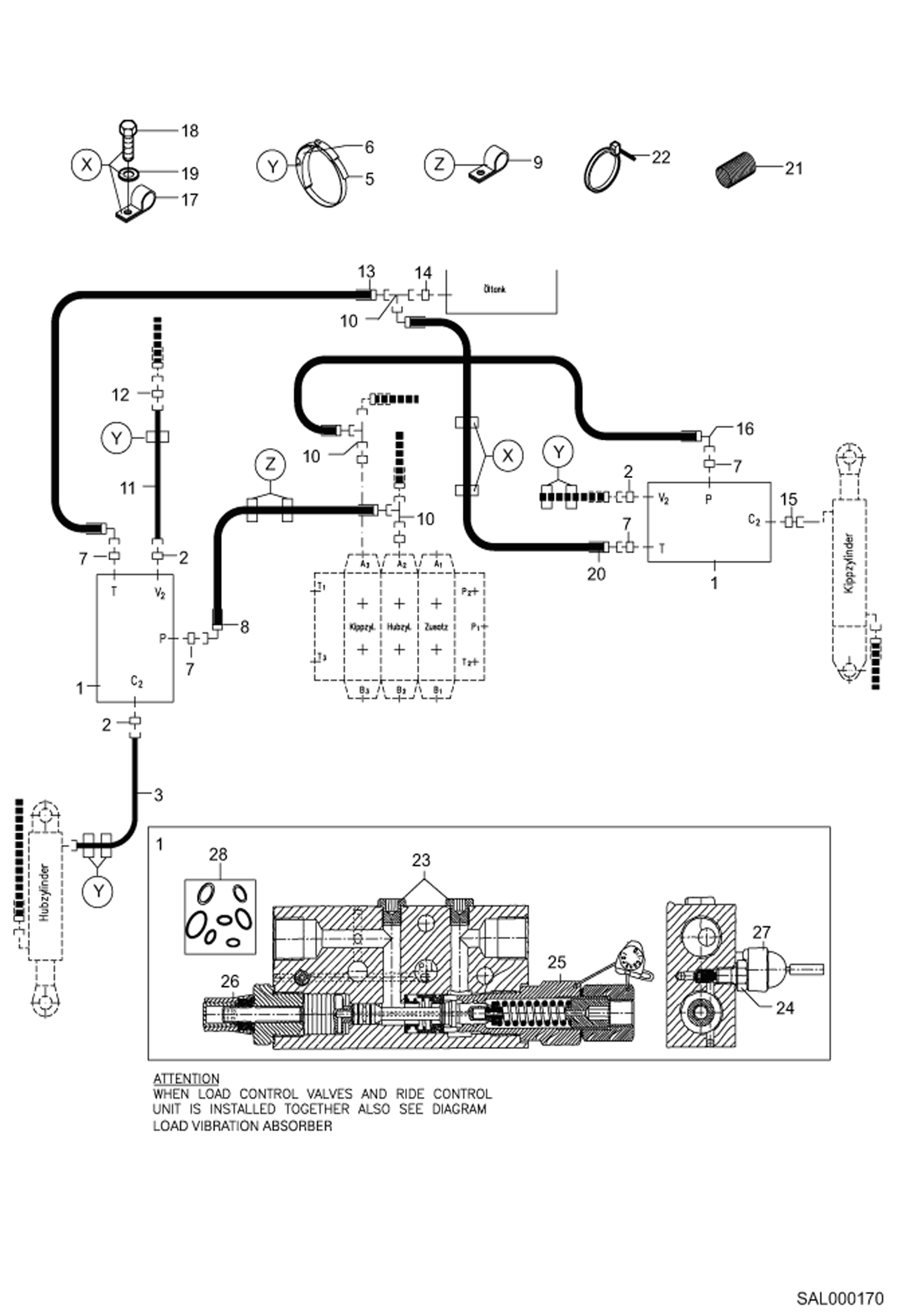 Схема запчастей Bobcat AL350 - LOAD CHECK VALVE HYDRAULIC INSTALLATION