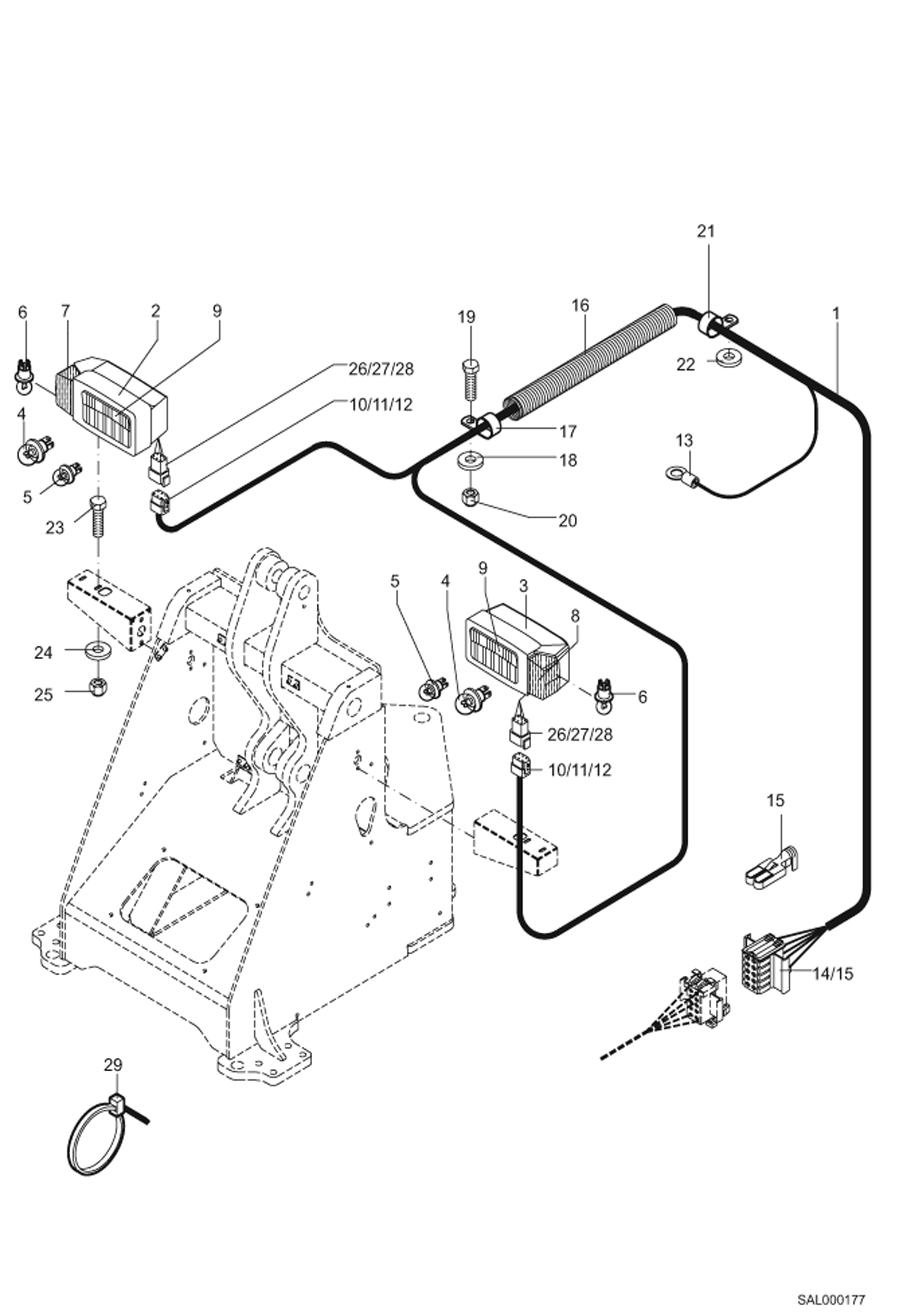 Схема запчастей Bobcat AL275 - FRONT CHASSIS ELECTRICITY ELECTRIC INSTALLATION