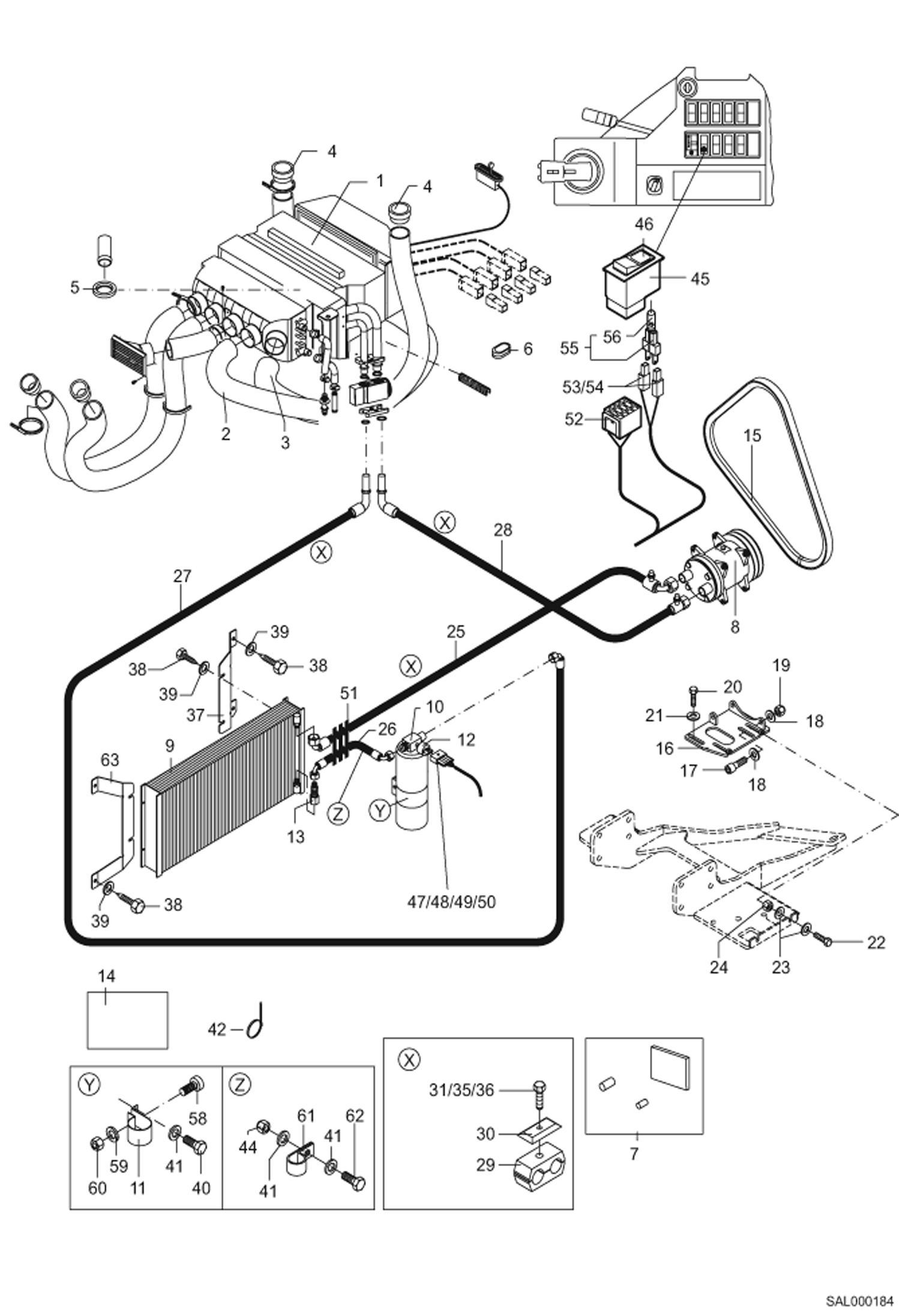 Схема запчастей Bobcat AL275 - AIR CONDITIONER MAIN FRAME