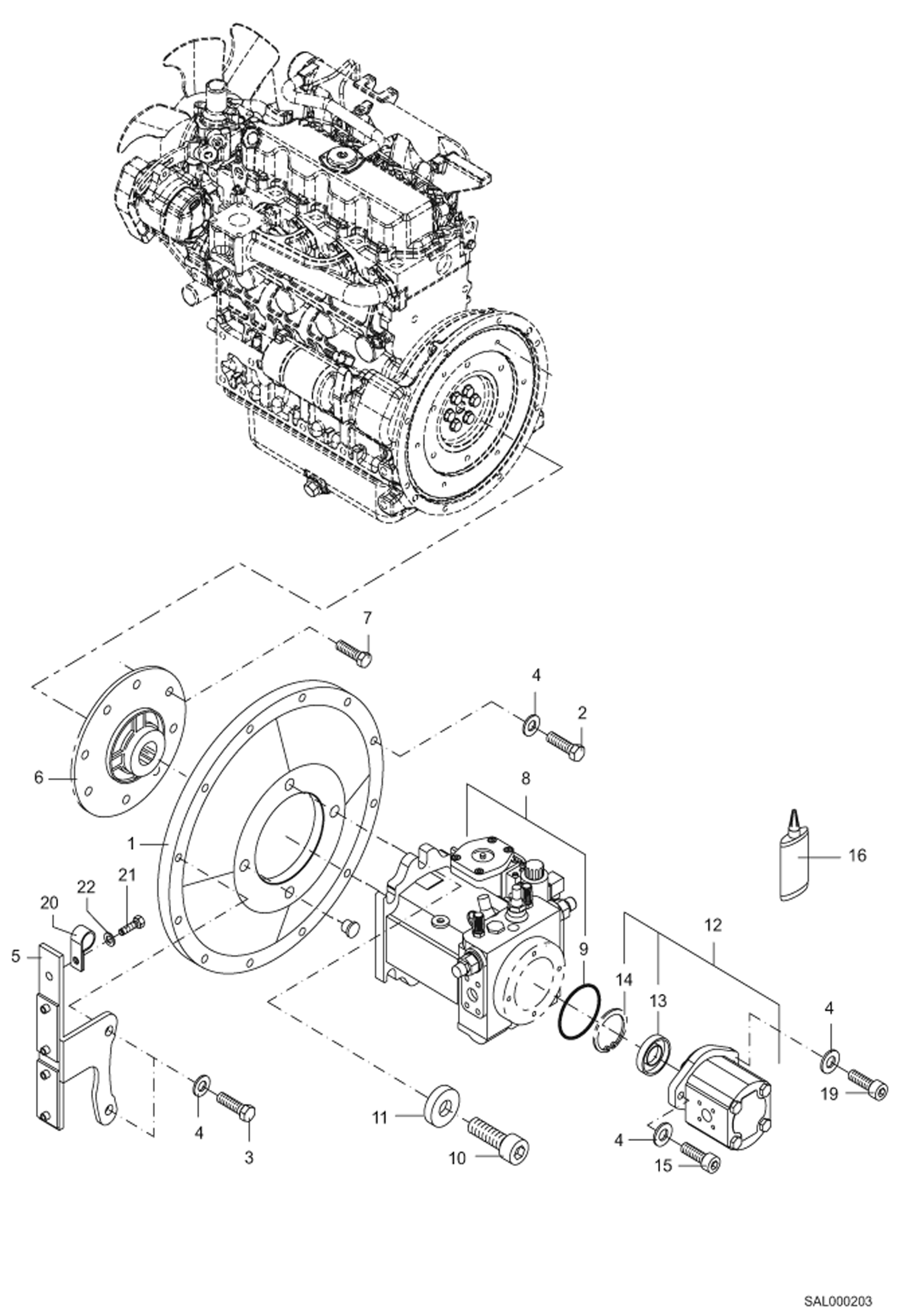 Схема запчастей Bobcat AL275 - PUMPS MOUNTING HYDRAULIC INSTALLATION