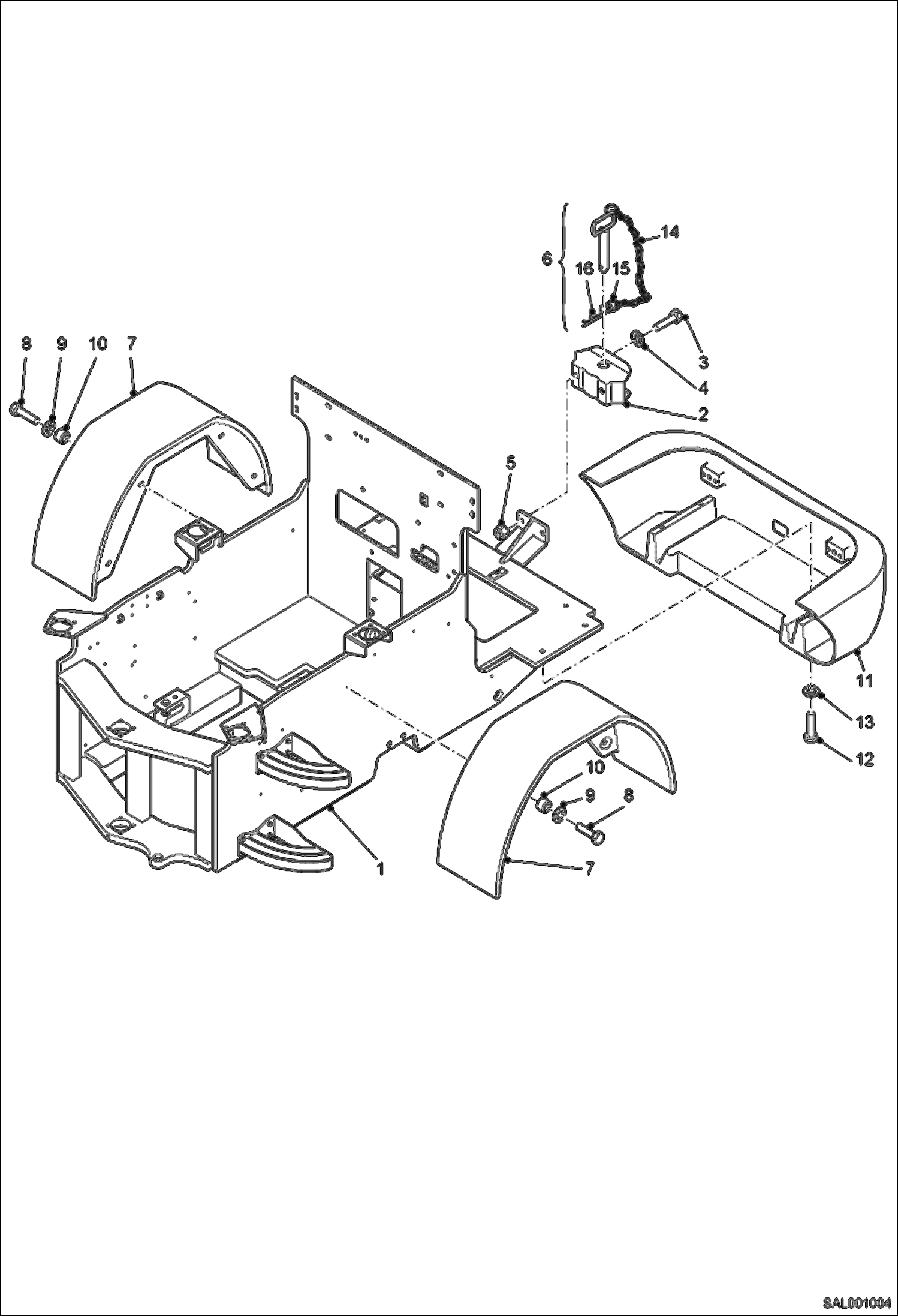 Схема запчастей Bobcat AL275 - REAR CHASSIS, MUD GUARD MAIN FRAME