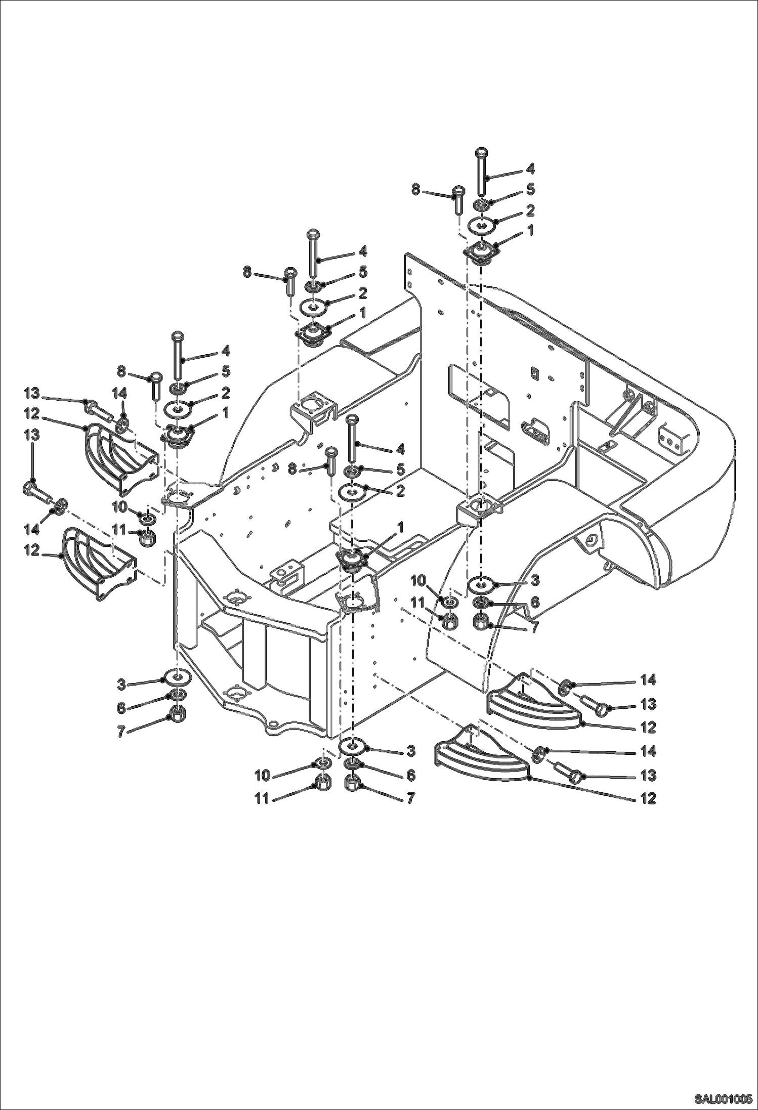 Схема запчастей Bobcat AL275 - STEPS, COVER, FLOOR FRAME SHOCK MOUNTING MAIN FRAME