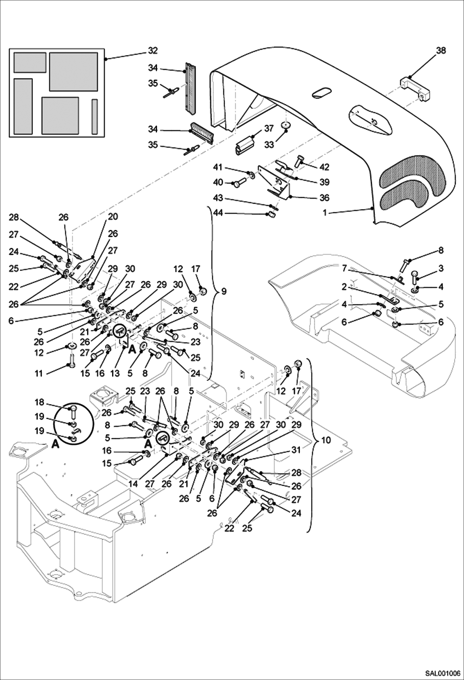 Схема запчастей Bobcat AL275 - ENGINE COVER MAIN FRAME