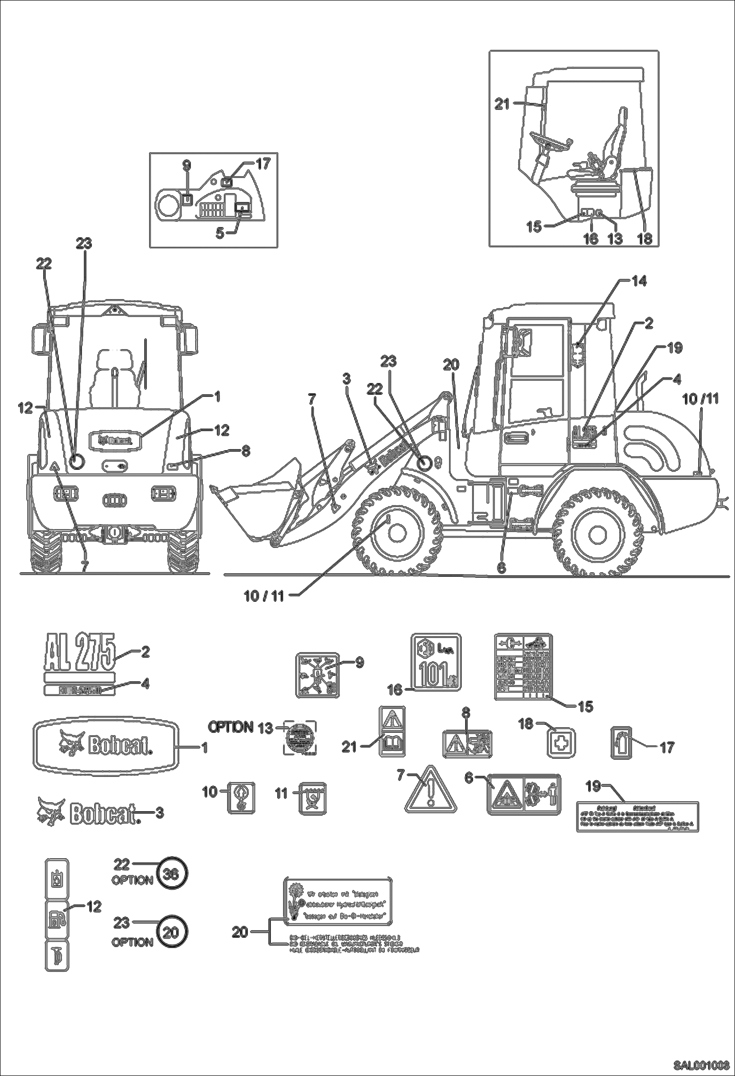 Схема запчастей Bobcat AL275 - DECALS MAIN FRAME