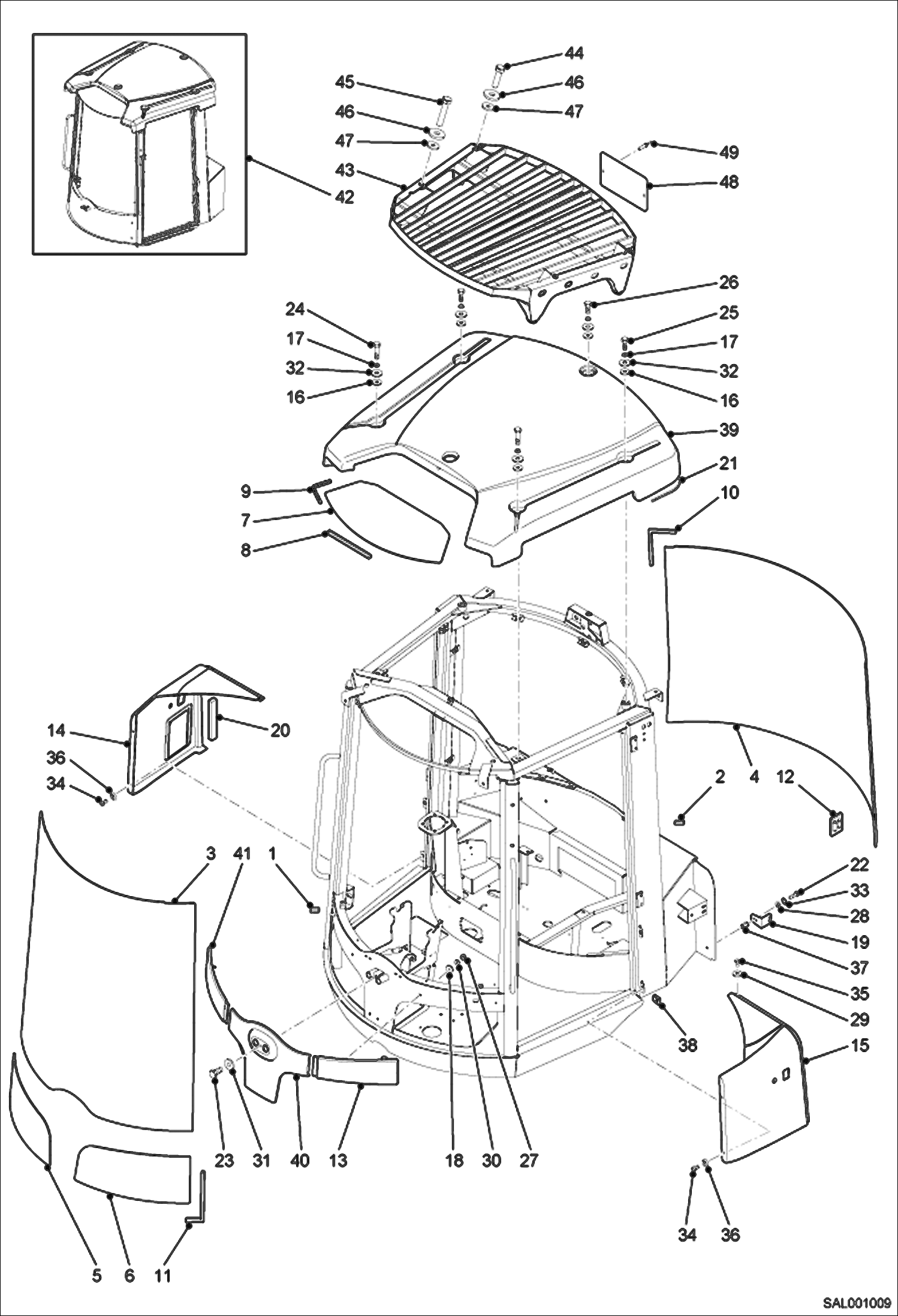 Схема запчастей Bobcat AL275 - CAB-GLASSES MAIN FRAME