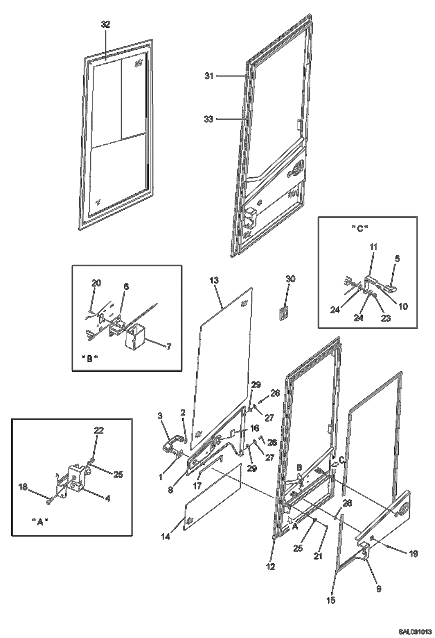 Схема запчастей Bobcat AL275 - CAB-DOOR RIGHT MAIN FRAME