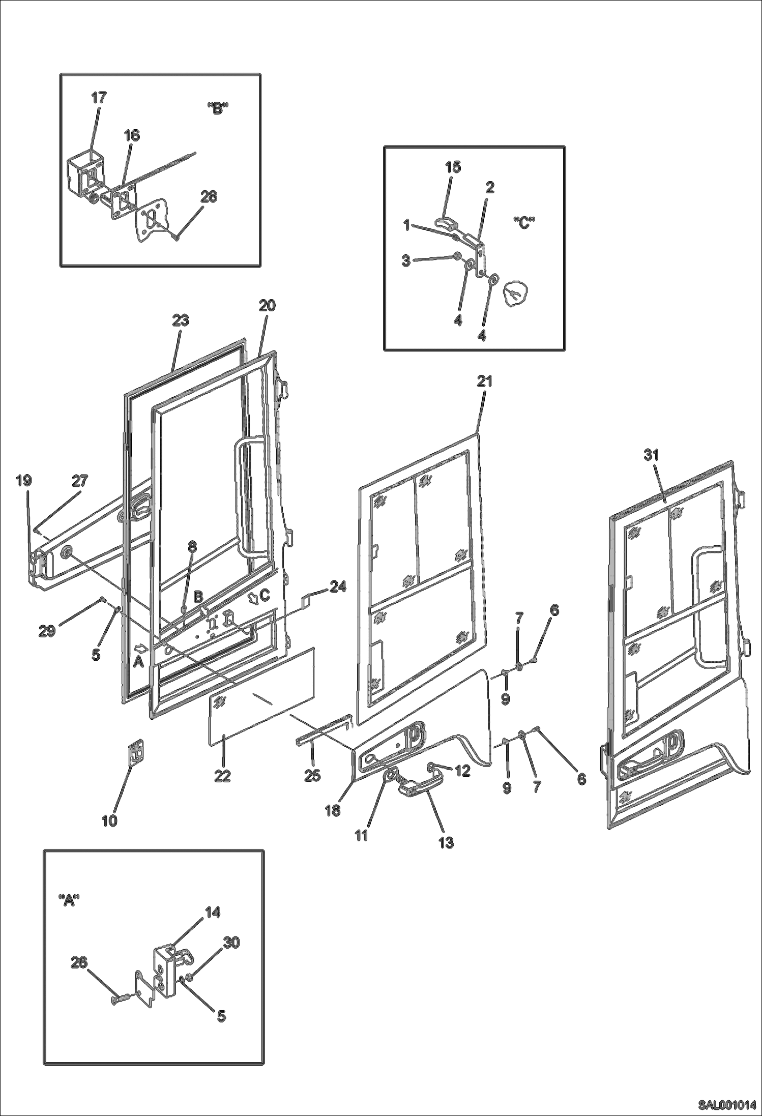 Схема запчастей Bobcat AL275 - CAB-DOOR LEFT MAIN FRAME