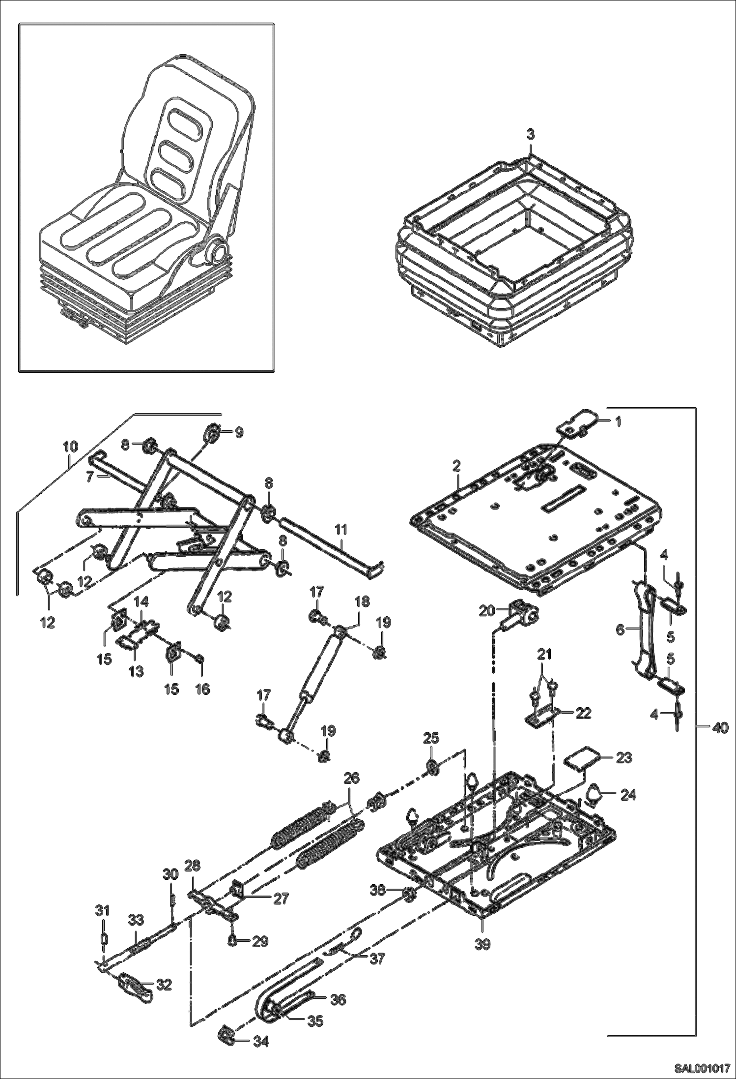 Схема запчастей Bobcat AL275 - SEAT - SUSPENSION MAIN FRAME