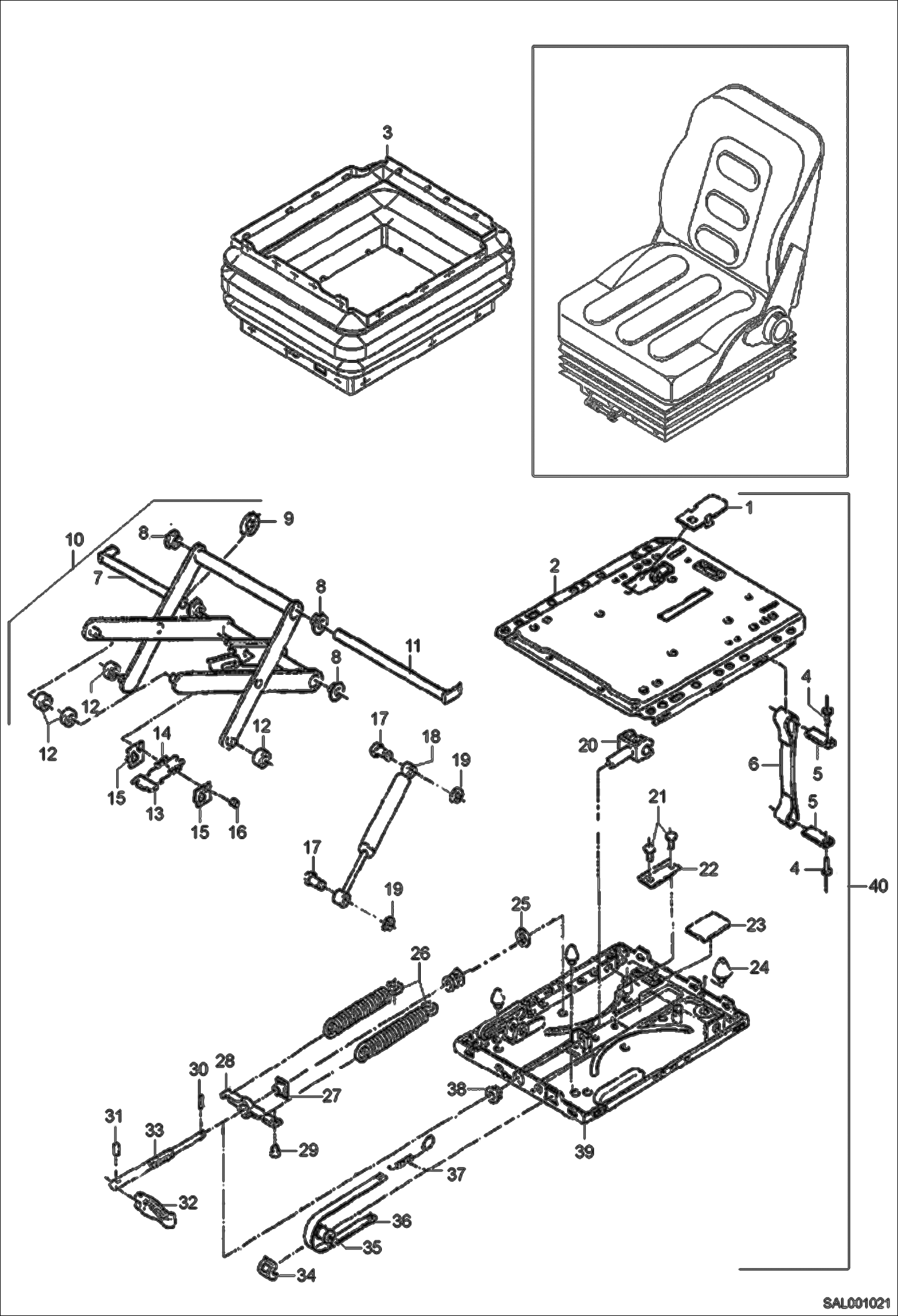 Схема запчастей Bobcat AL275 - SEAT - SUSPENSION Canopy MAIN FRAME