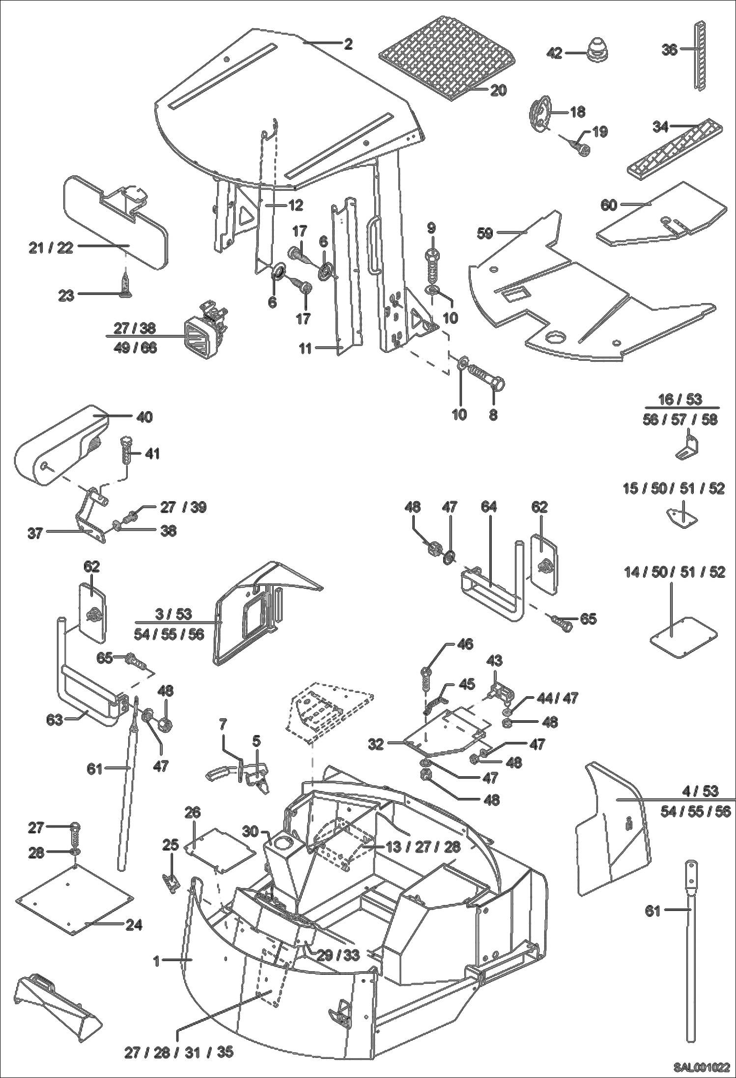 Схема запчастей Bobcat AL350 - CANOPY PLATFORM MAIN FRAME