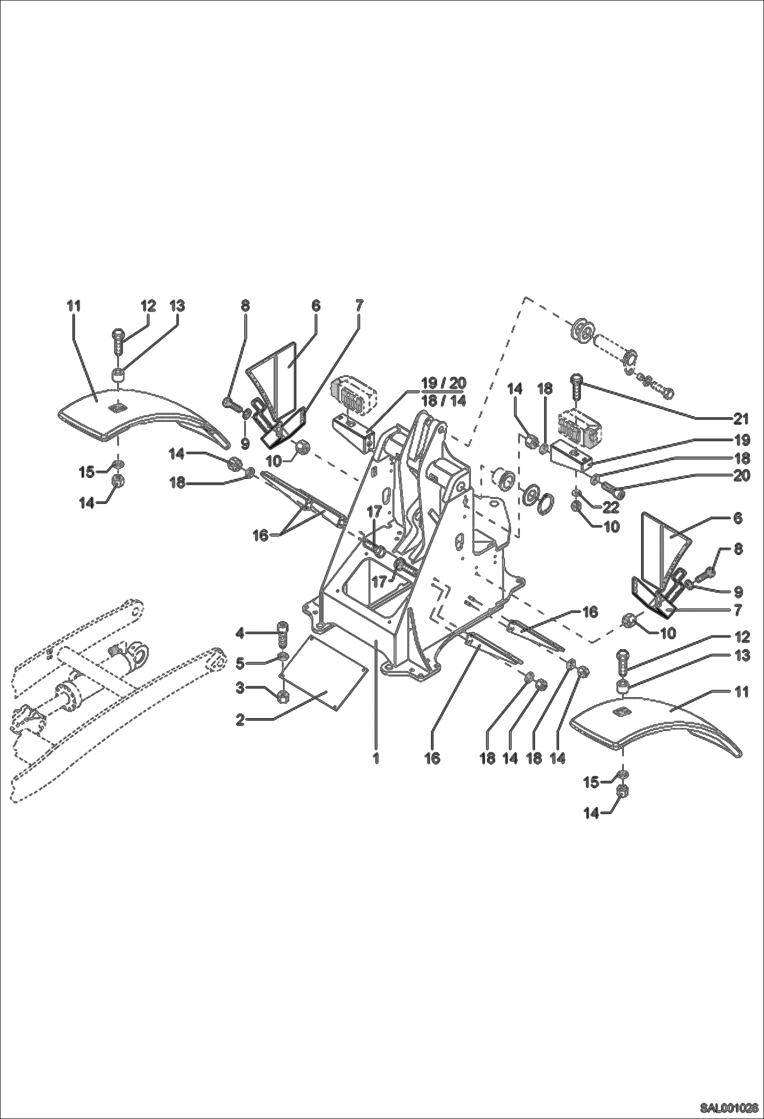 Схема запчастей Bobcat AL350 - FRONT CHASSIS MAIN FRAME