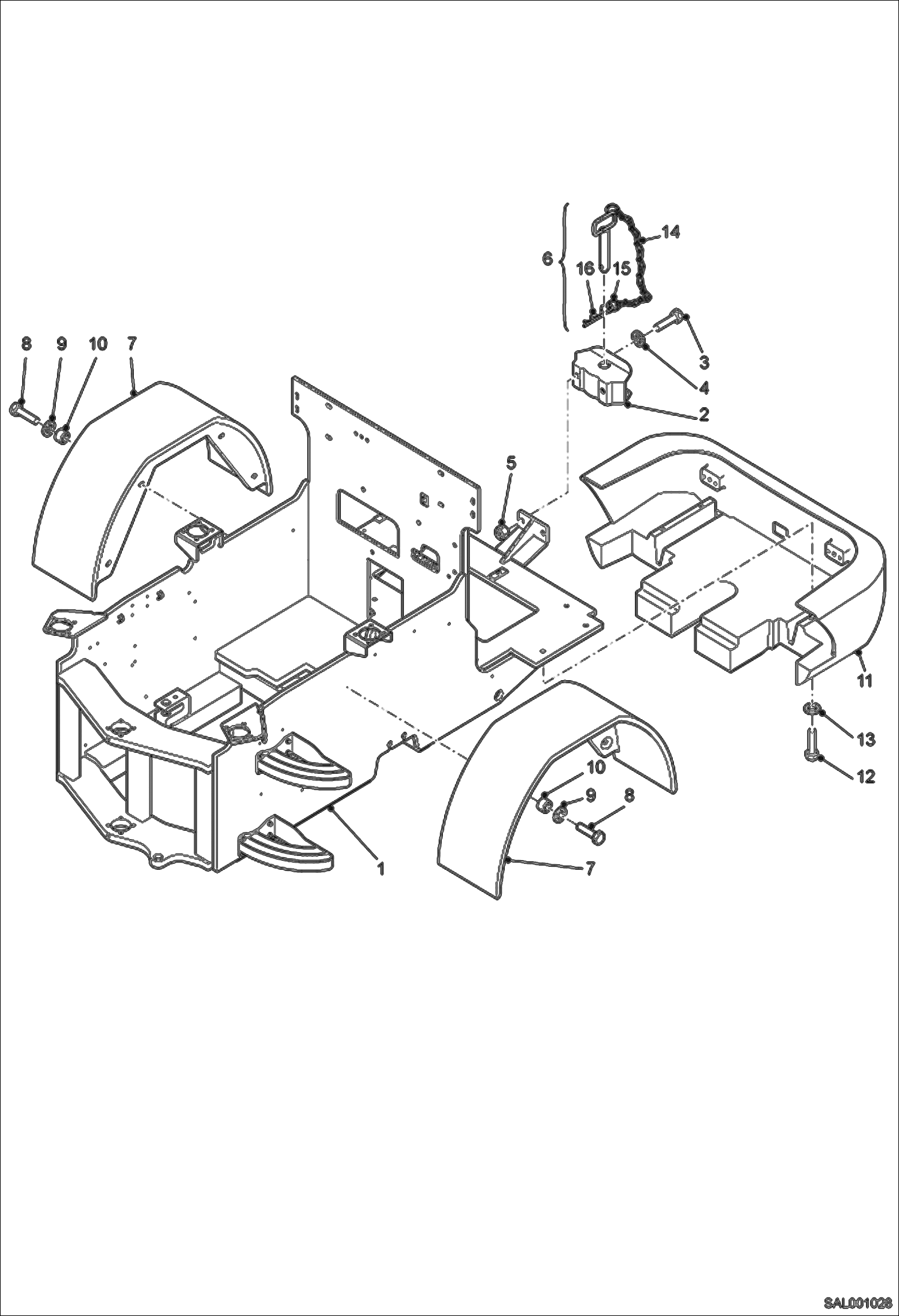 Схема запчастей Bobcat AL350 - REAR CHASSIS, MUD GUARD MAIN FRAME