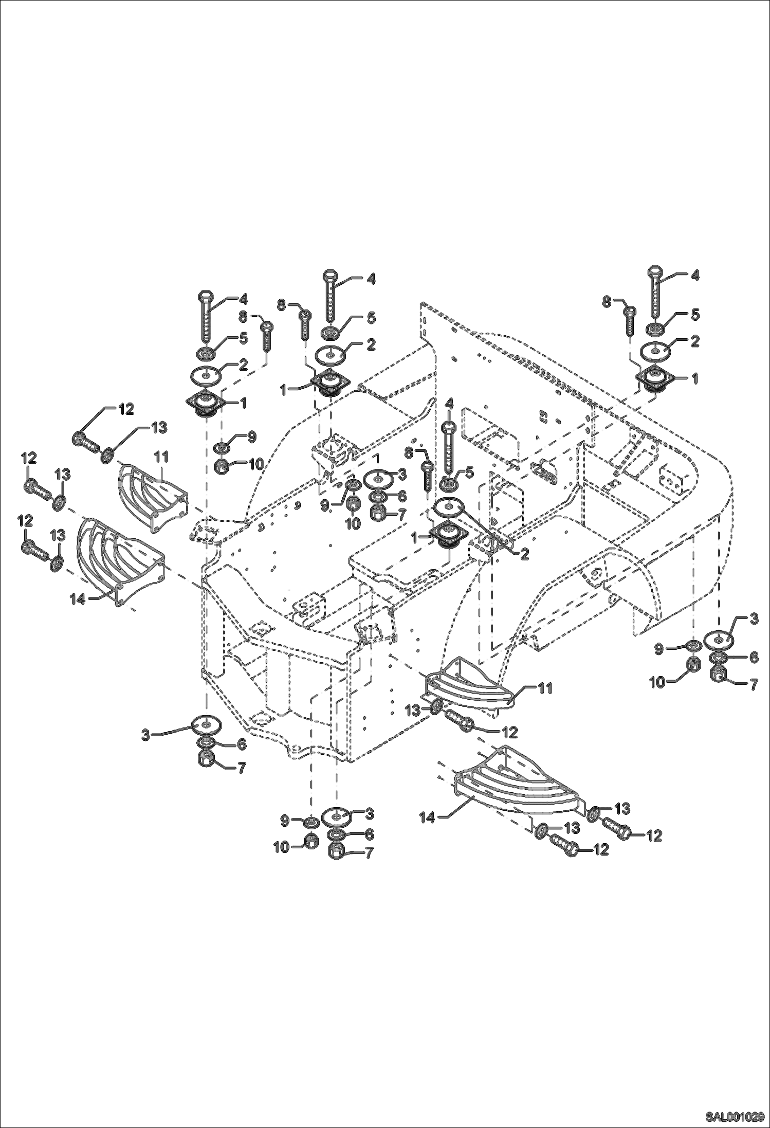 Схема запчастей Bobcat AL350 - STEPS, COVER, FLOOR FRAME SHOCK MOUNTING MAIN FRAME