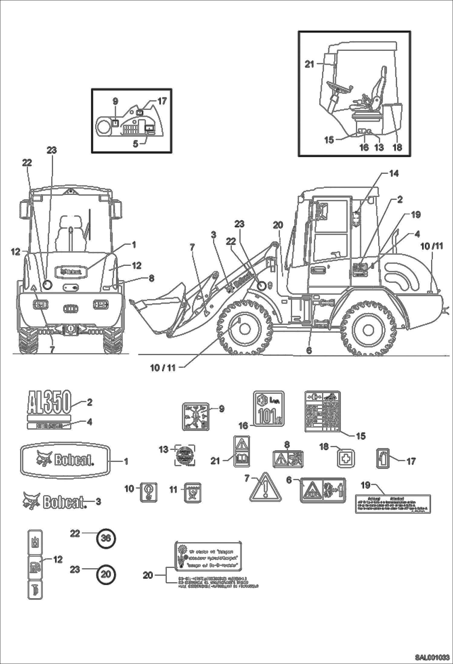 Схема запчастей Bobcat AL350 - DECALS MAIN FRAME