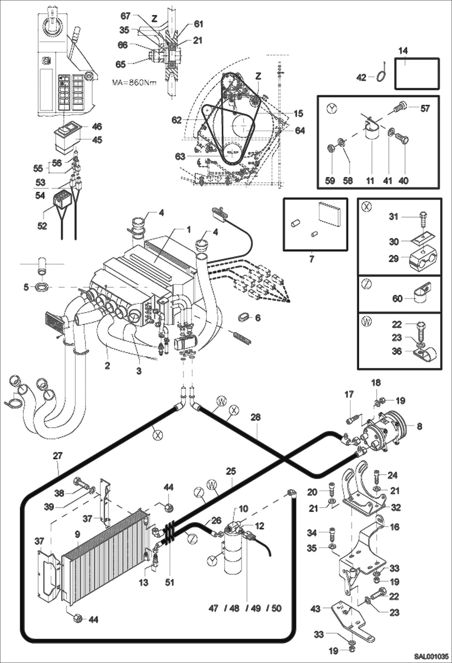 Схема запчастей Bobcat AL350 - AIR CONDITIONER MAIN FRAME