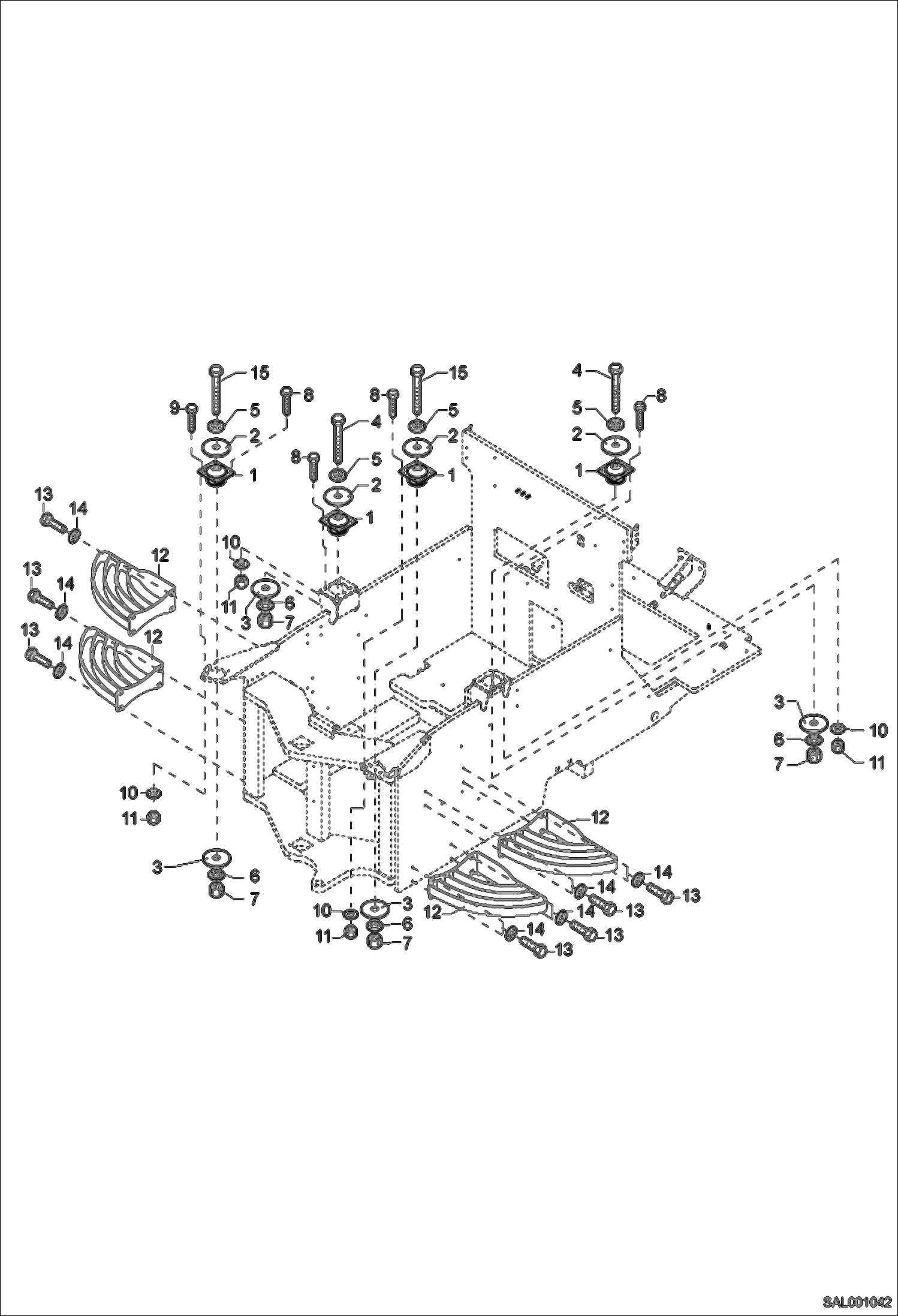 Схема запчастей Bobcat AL440 - STEPS, FLOOR FRAME SHOCK MOUNTING MAIN FRAME