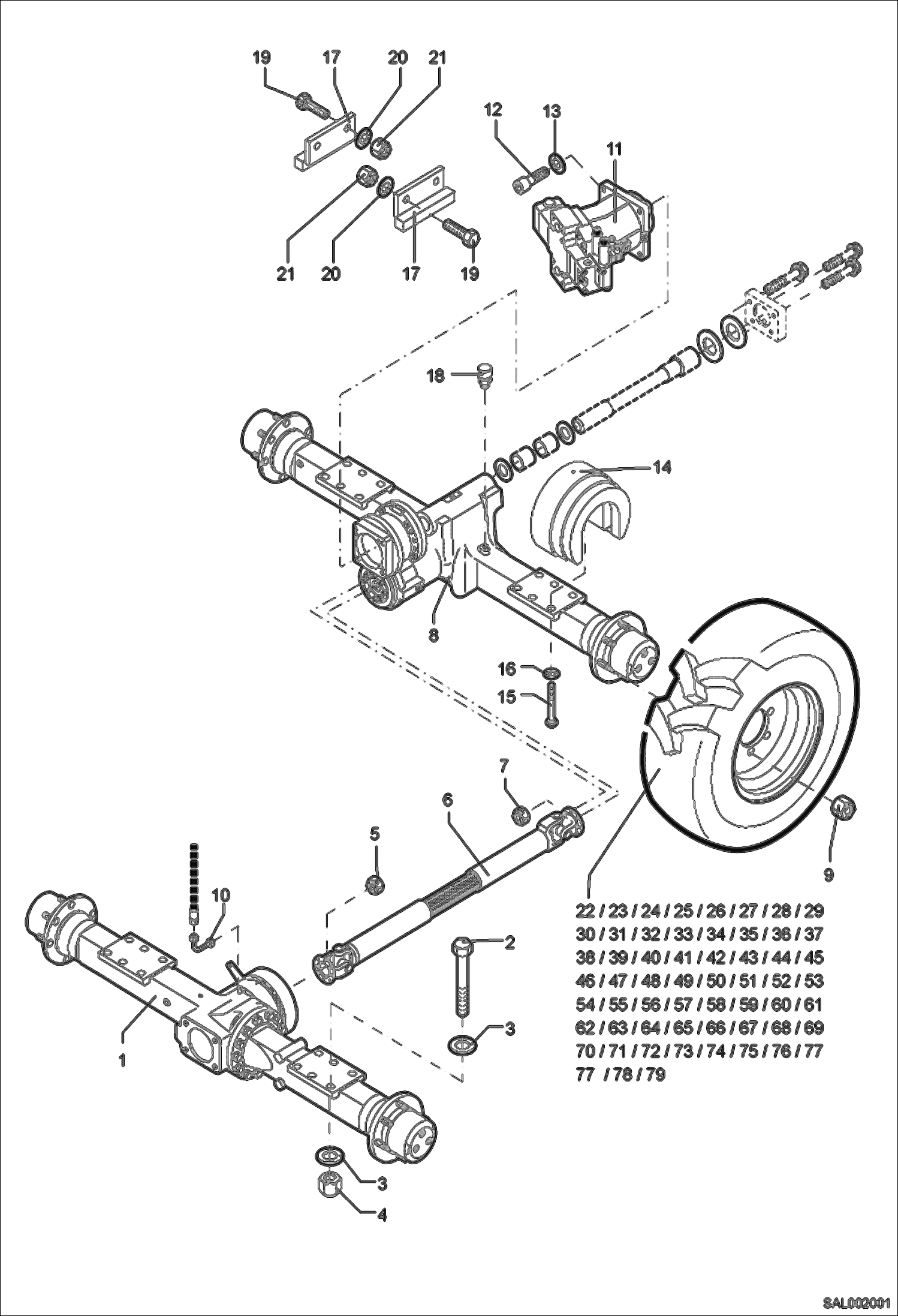 Схема запчастей Bobcat AL275 - AXLE, TIRES DRIVE SYSTEM