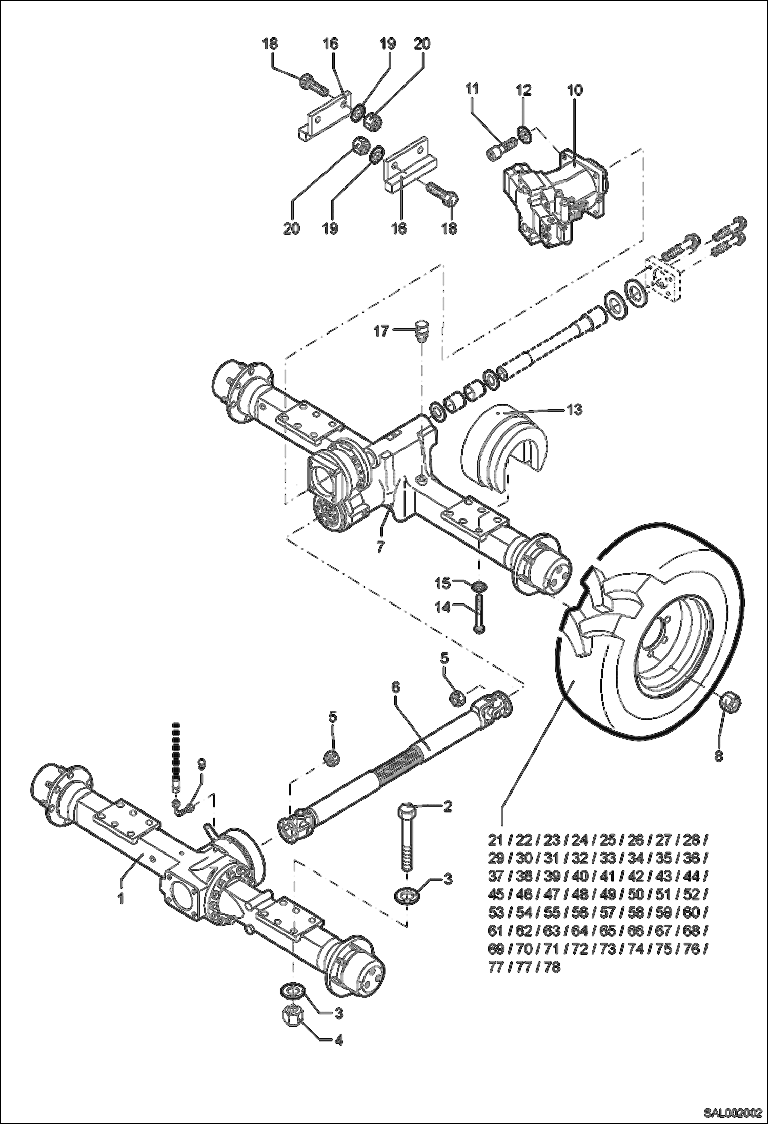 Схема запчастей Bobcat AL275 - AXLE, TIRES 36 km/h Fast Travel Version DRIVE SYSTEM