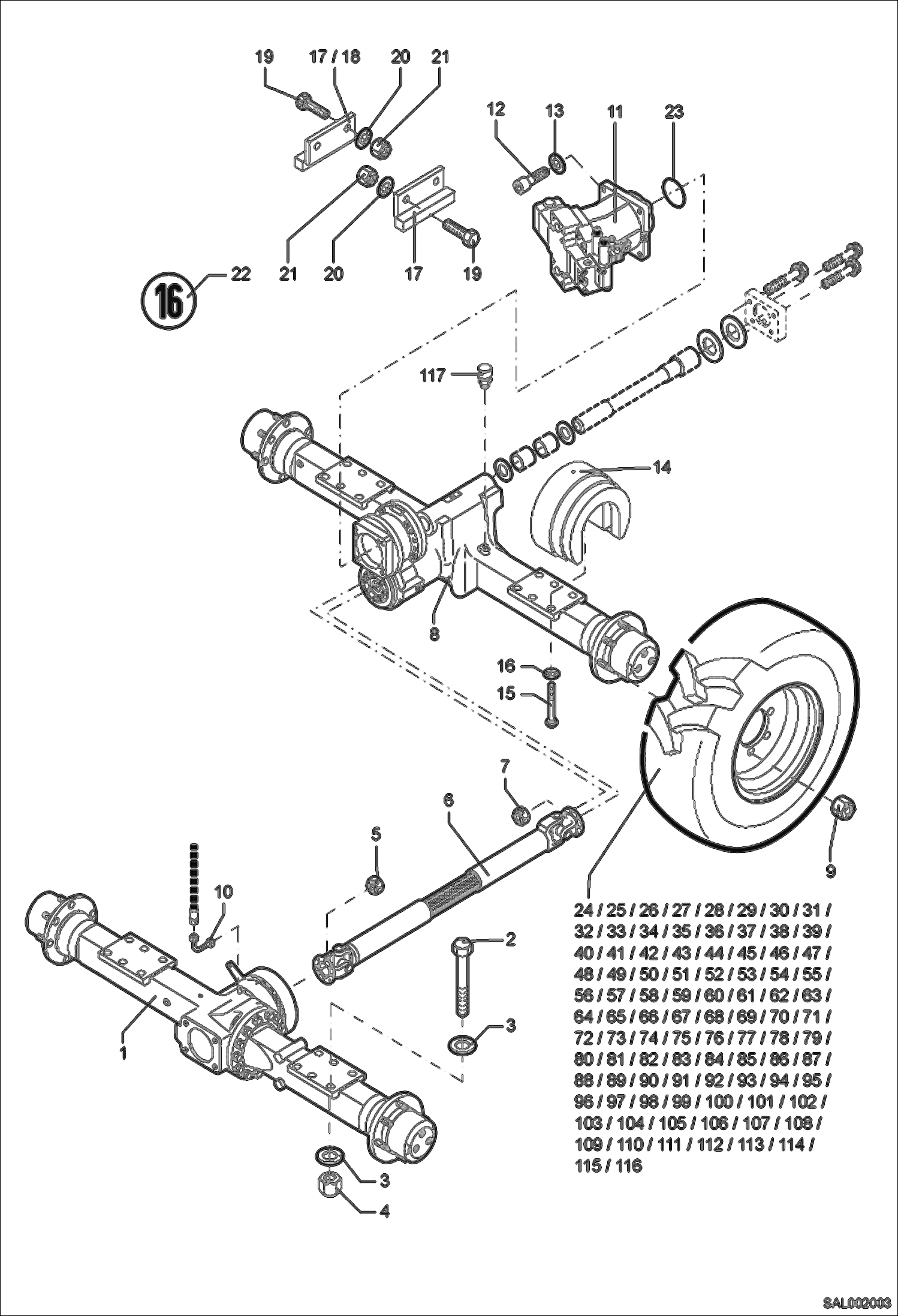 Схема запчастей Bobcat AL350 - AXLE, TIRES DRIVE SYSTEM