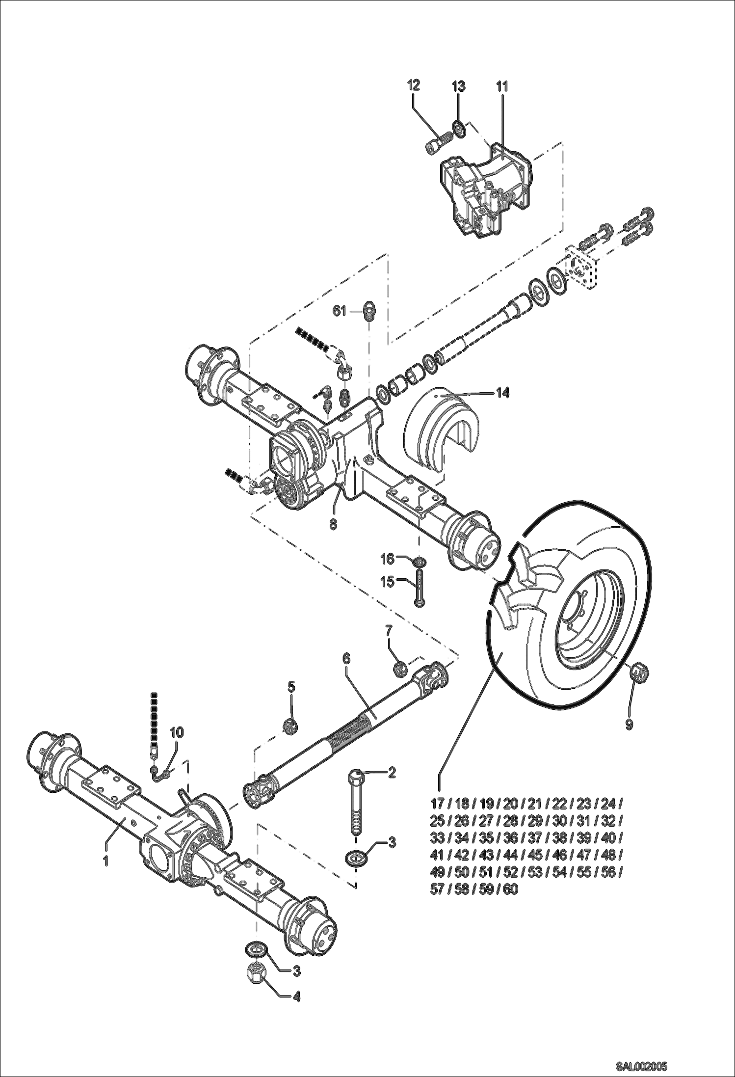 Схема запчастей Bobcat AL440 - AXLE, TIRES 36 km/h Fast Travel Version DRIVE SYSTEM