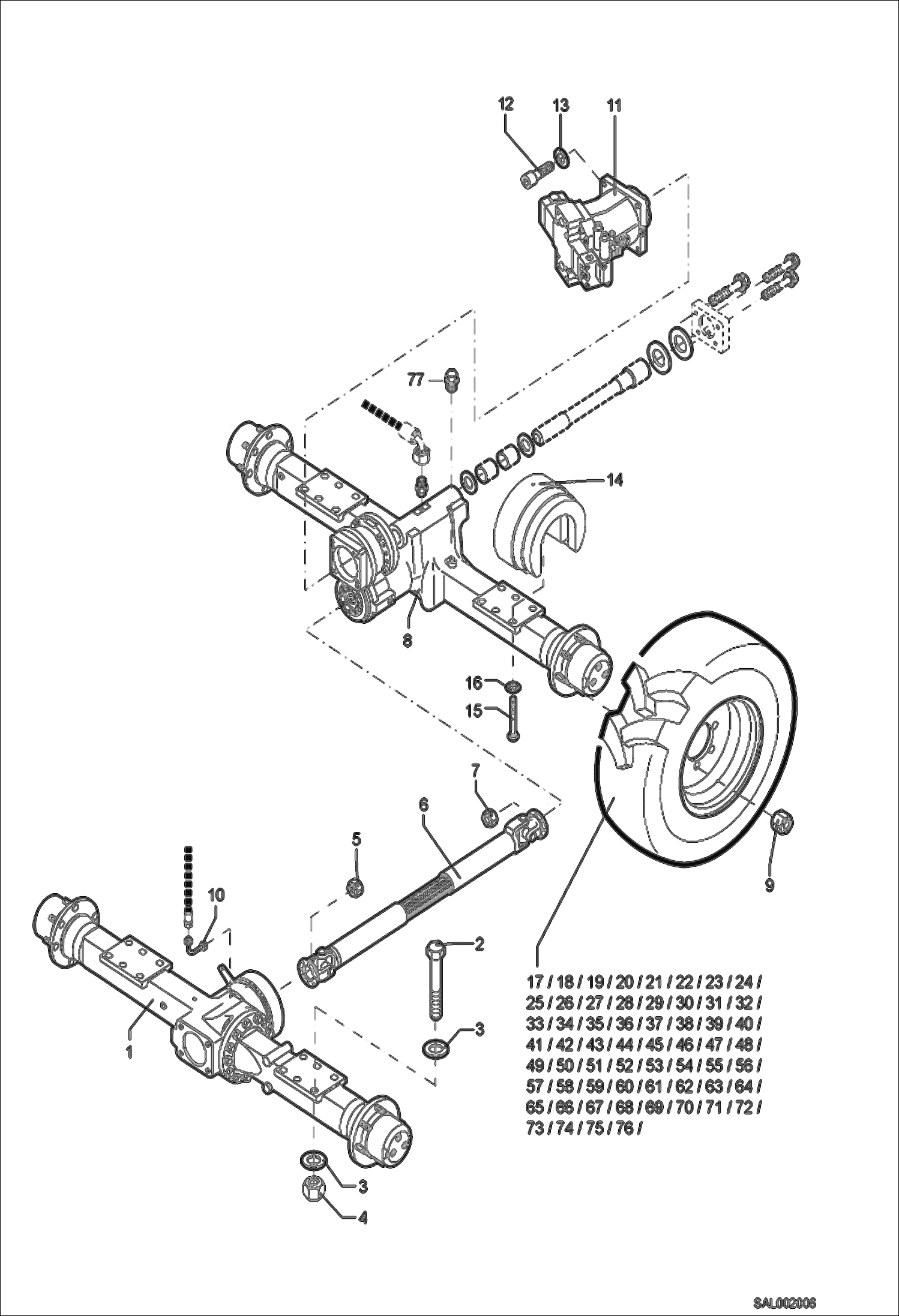 Схема запчастей Bobcat AL440 - AXLE, TIRES DRIVE SYSTEM