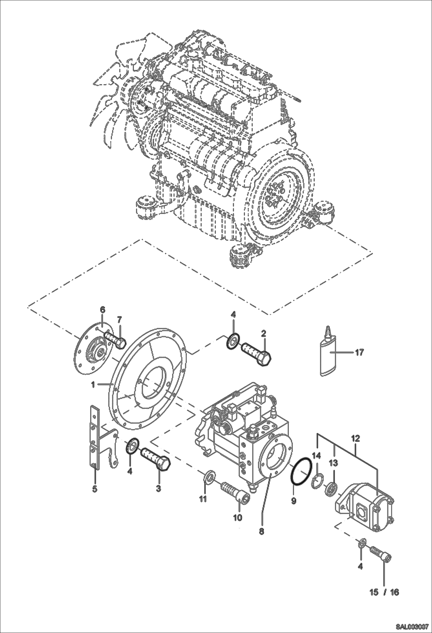 Схема запчастей Bobcat AL275 - PUMPS MOUNTING HYDRAULIC INSTALLATION