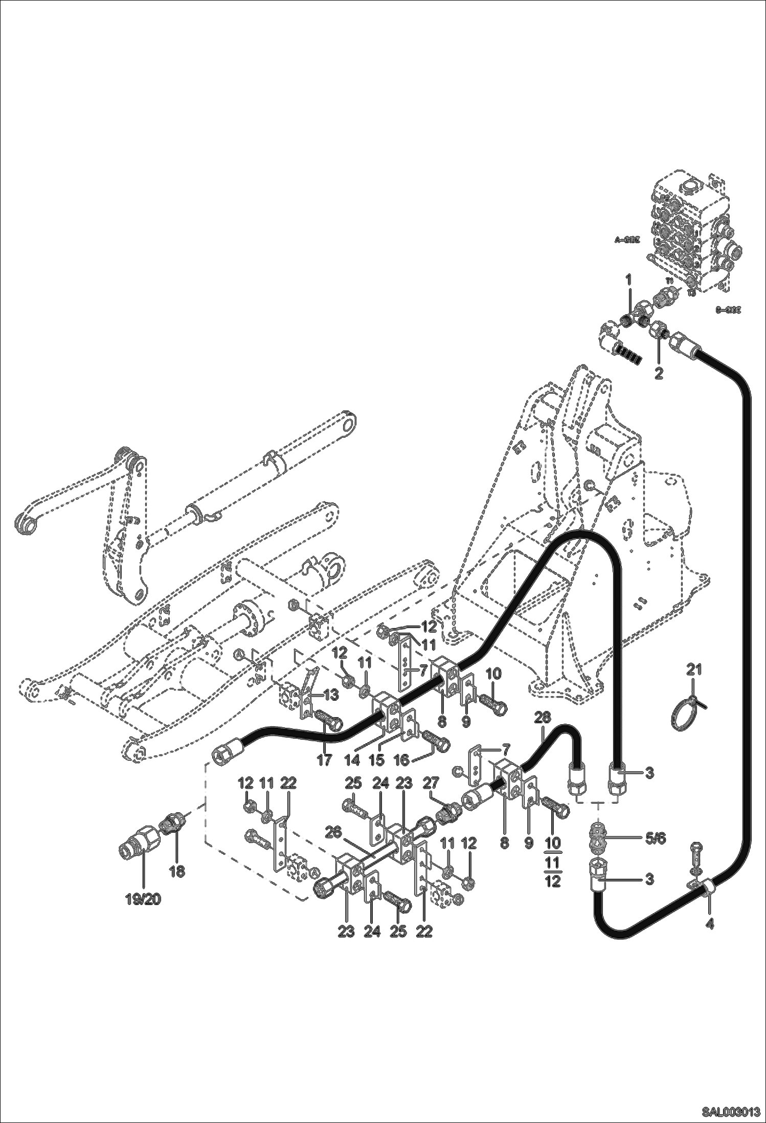 Схема запчастей Bobcat AL350 - PRESSURELESS RETURN LINE HYDRAULIC INSTALLATION