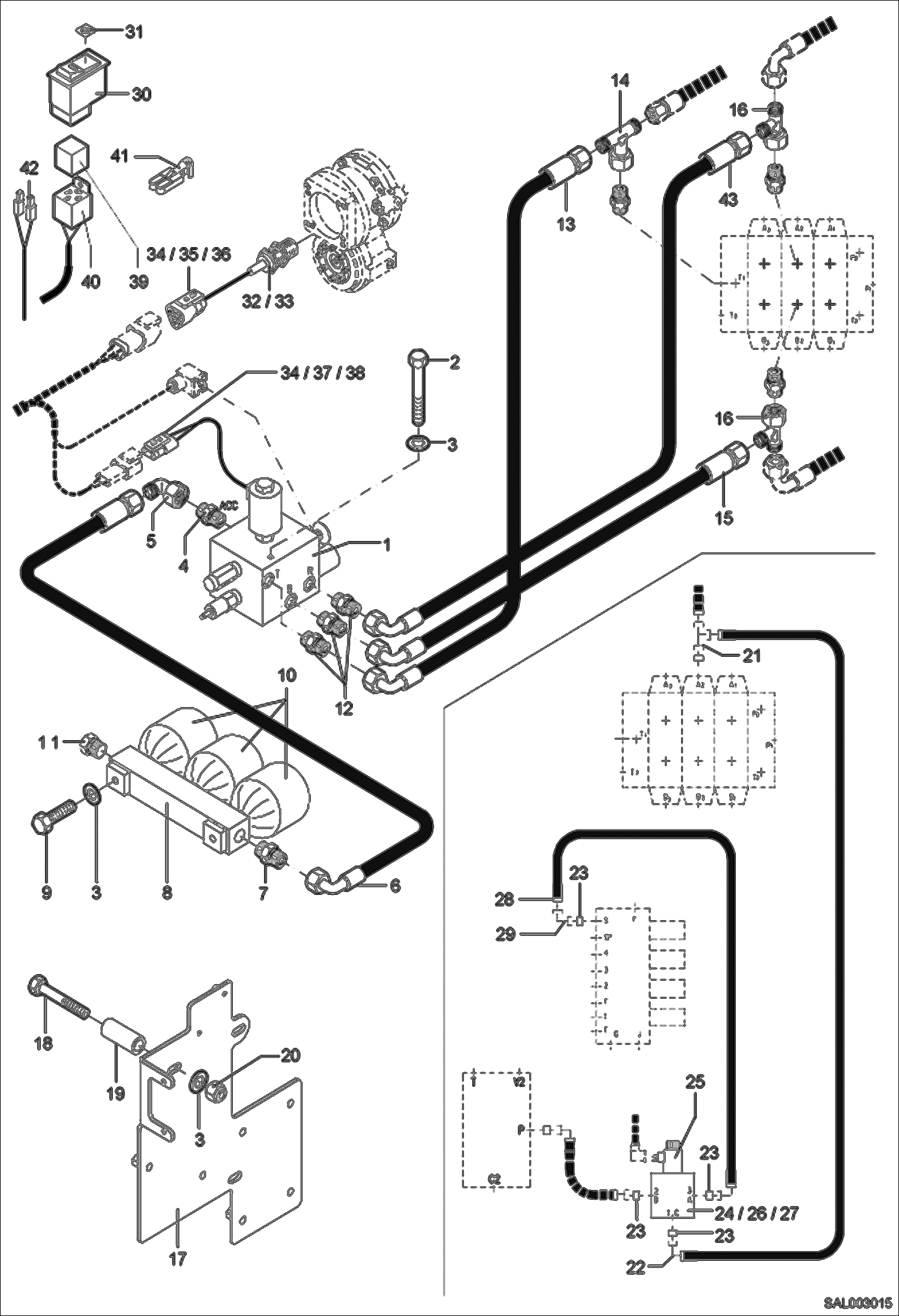 Схема запчастей Bobcat AL275 - LOAD VIBRATION ABSORBER HYDRAULIC INSTALLATION