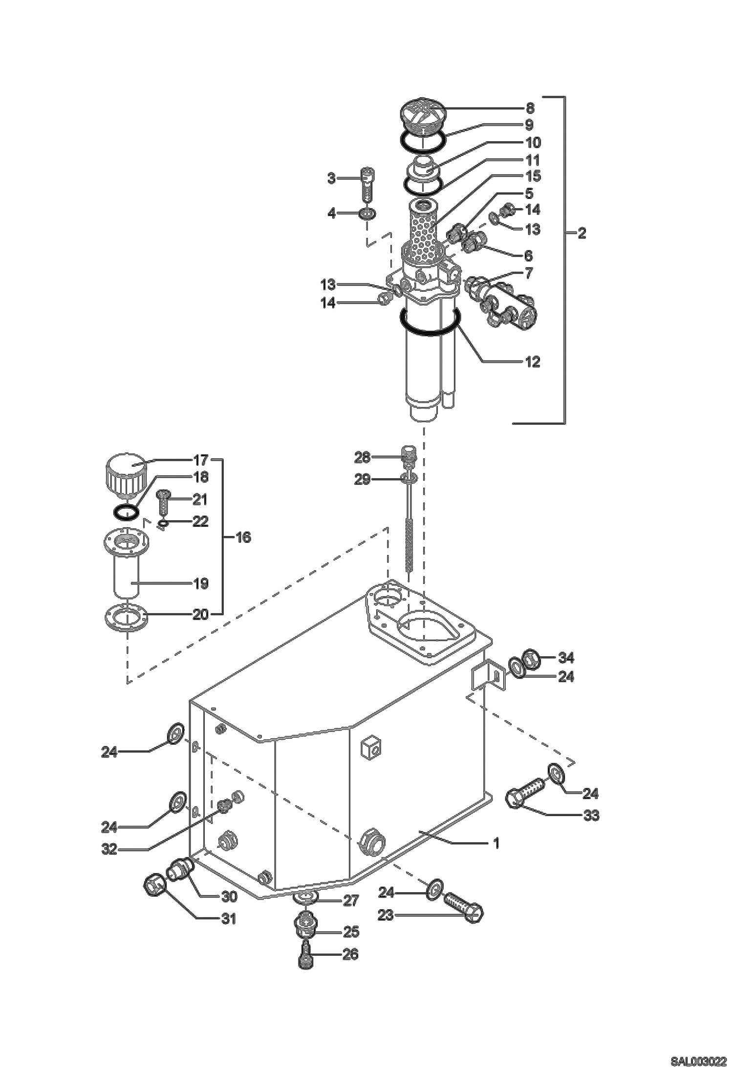 Схема запчастей Bobcat AL350 - HYDRAULIC OIL TANK HYDRAULIC INSTALLATION