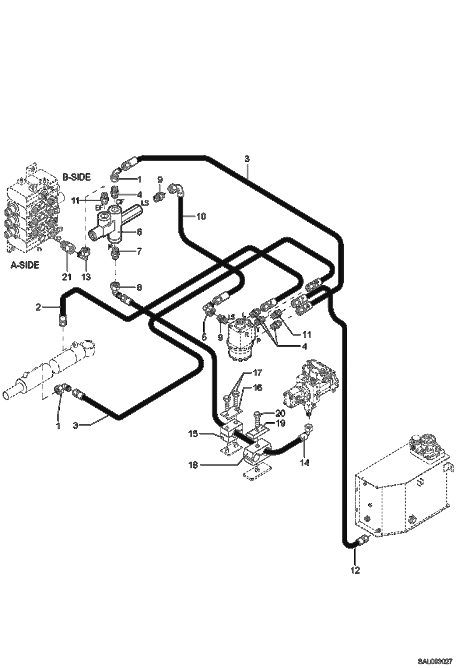 Схема запчастей Bobcat AL350 - STEERING HYDRAULIC INSTALLATION