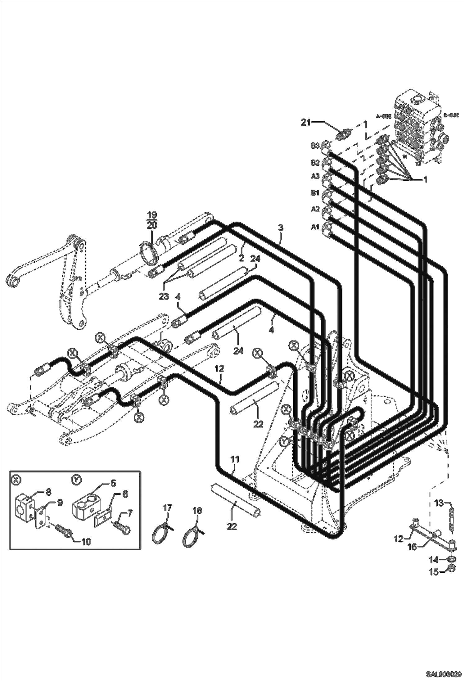 Схема запчастей Bobcat AL350 - LOADING EQUIPMENT 1 HYDRAULIC INSTALLATION