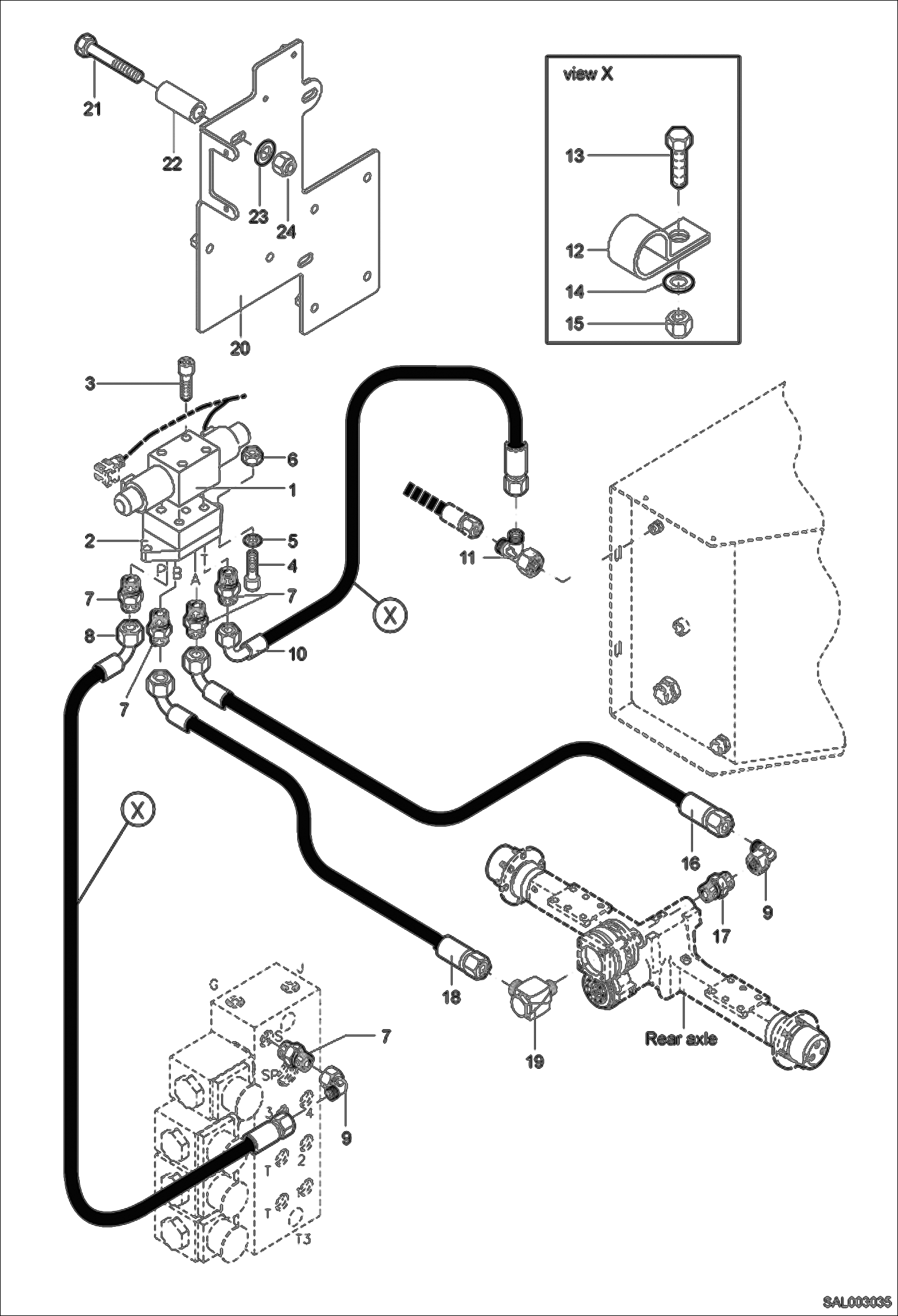 Схема запчастей Bobcat AL350 - 2-STAGE GEARBOX 36 km/h Fast Travel Version HYDRAULIC INSTALLATION