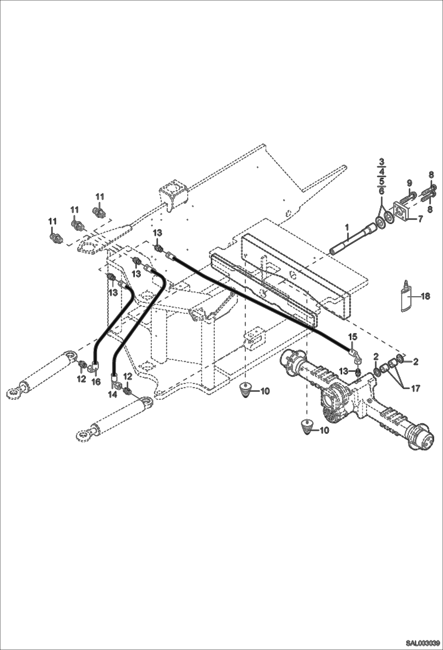 Схема запчастей Bobcat AL440 - CENTRALIZED LUBRICATION, OSCILLATING AXLE BEARING HYDRAULIC INSTALLATION