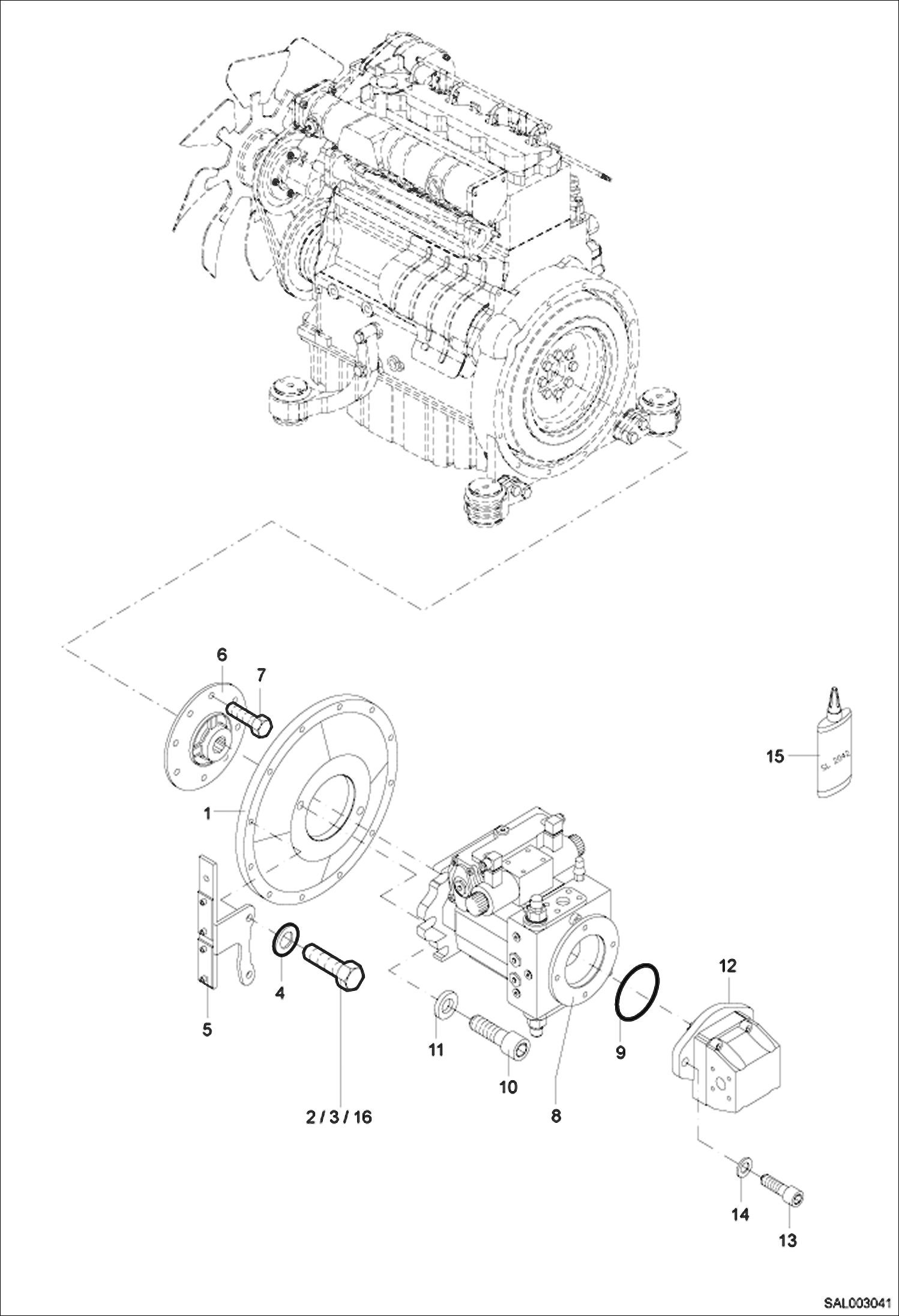 Схема запчастей Bobcat AL350 - PUMPS MOUNTING HYDRAULIC INSTALLATION