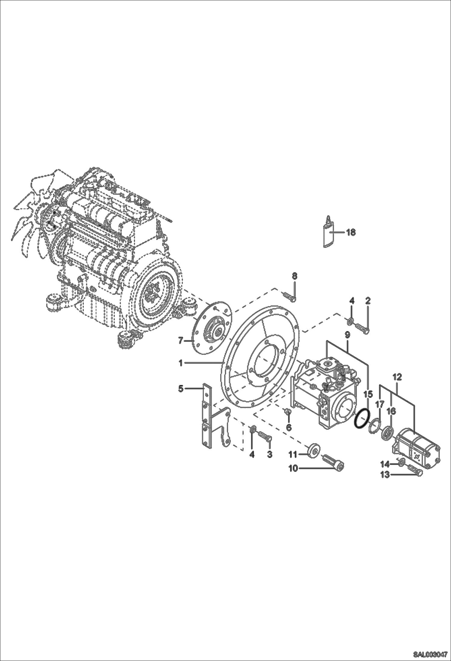 Схема запчастей Bobcat AL440 - PUMPS MOUNTING HYDRAULIC INSTALLATION