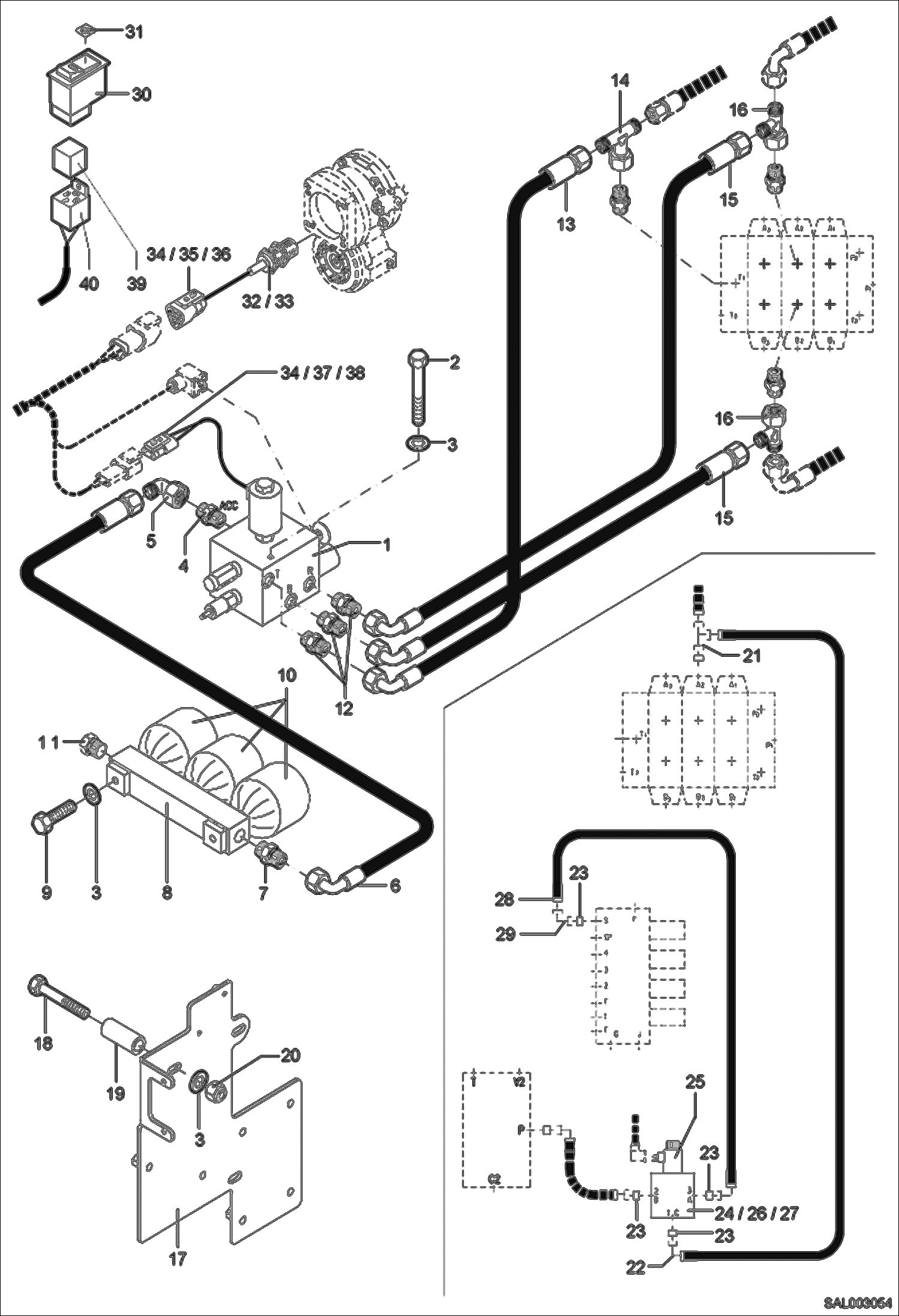 Схема запчастей Bobcat AL440 - LOAD VIBRATION ABSORBER HYDRAULIC INSTALLATION