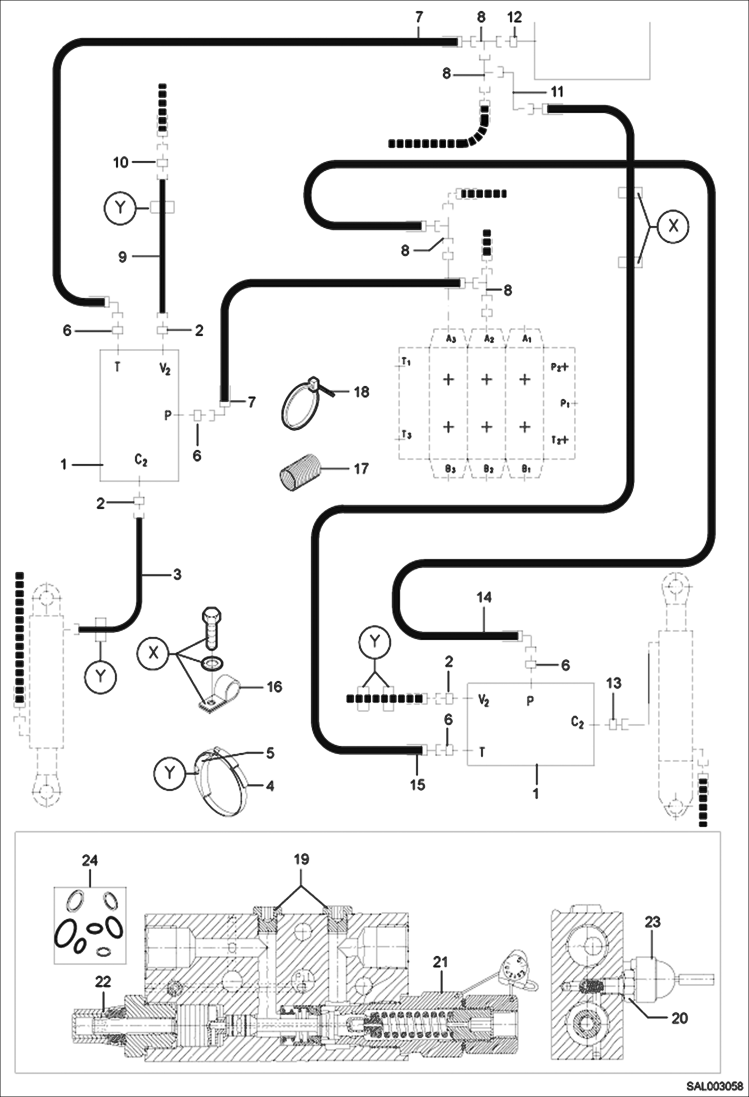 Схема запчастей Bobcat AL440 - LOAD CHECK VALVE HYDRAULIC INSTALLATION