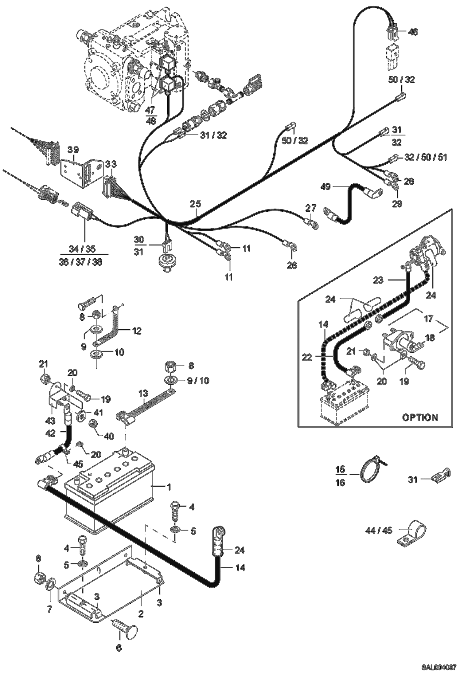 Схема запчастей Bobcat AL275 - ENGINE ELECTRICITY AND BATTERY ELECTRIC INSTALLATION