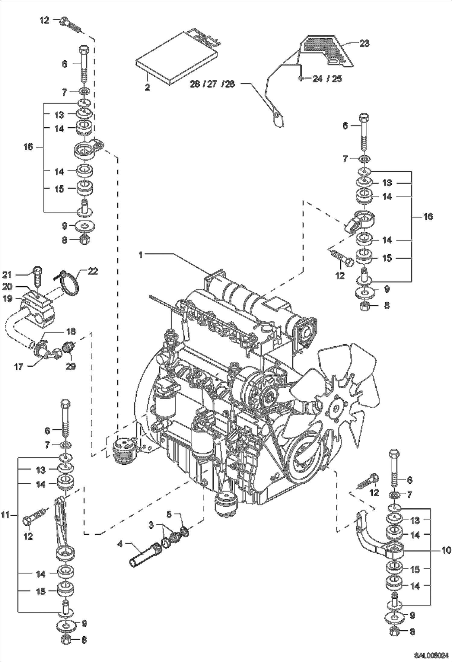 Схема запчастей Bobcat AL275 - ENGINE INSTALLATION POWER UNIT