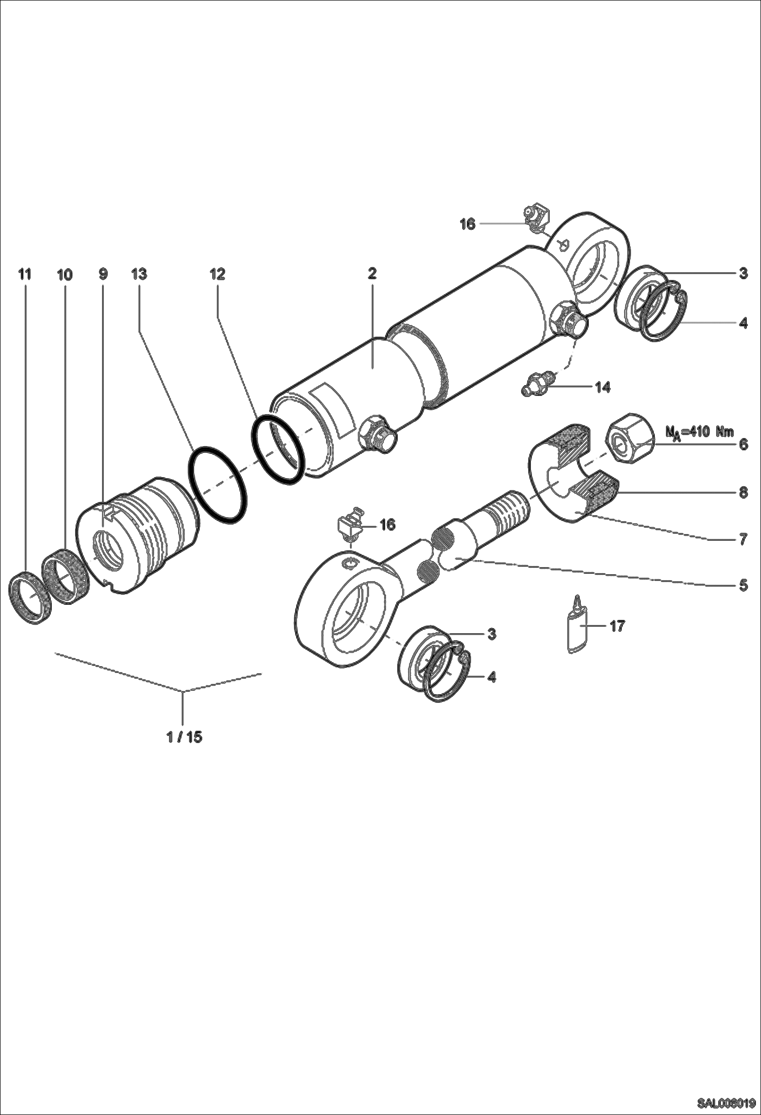 Схема запчастей Bobcat AL350 - 4 IN 1 SHOVEL CYLINDER Навесное оборудование