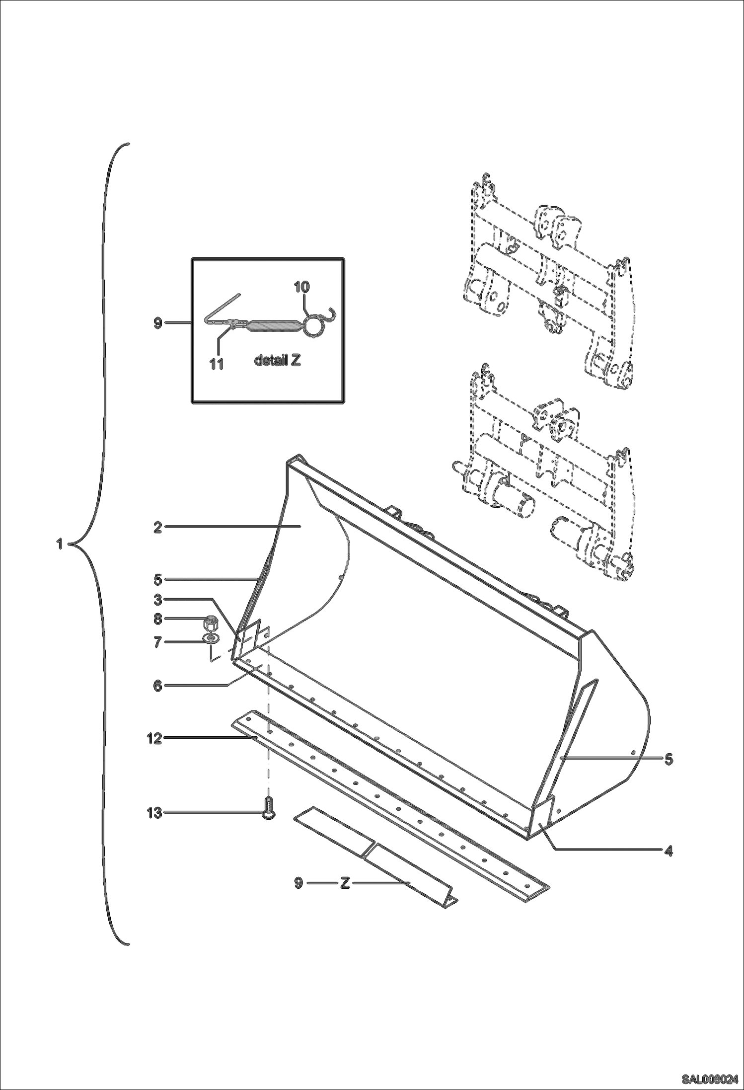 Схема запчастей Bobcat AL440 - LICHT MATERIAL BUCKET 1950 mm Навесное оборудование