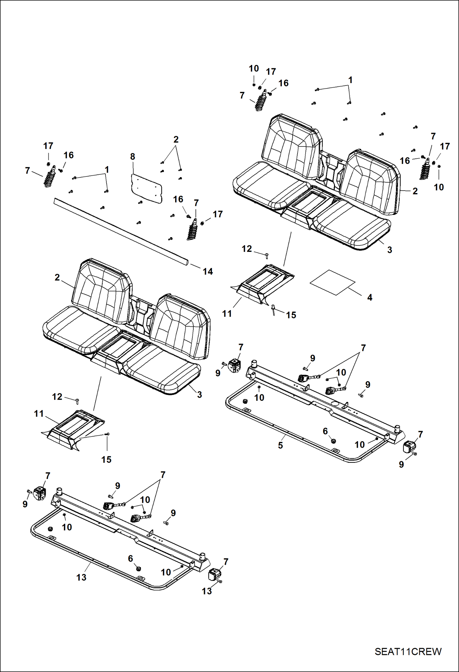 Схема запчастей Bobcat 3400XL - BODY, SEAT & BASE (Bucket Seat) (S/N AJNW11001 - 19999) MAIN FRAME