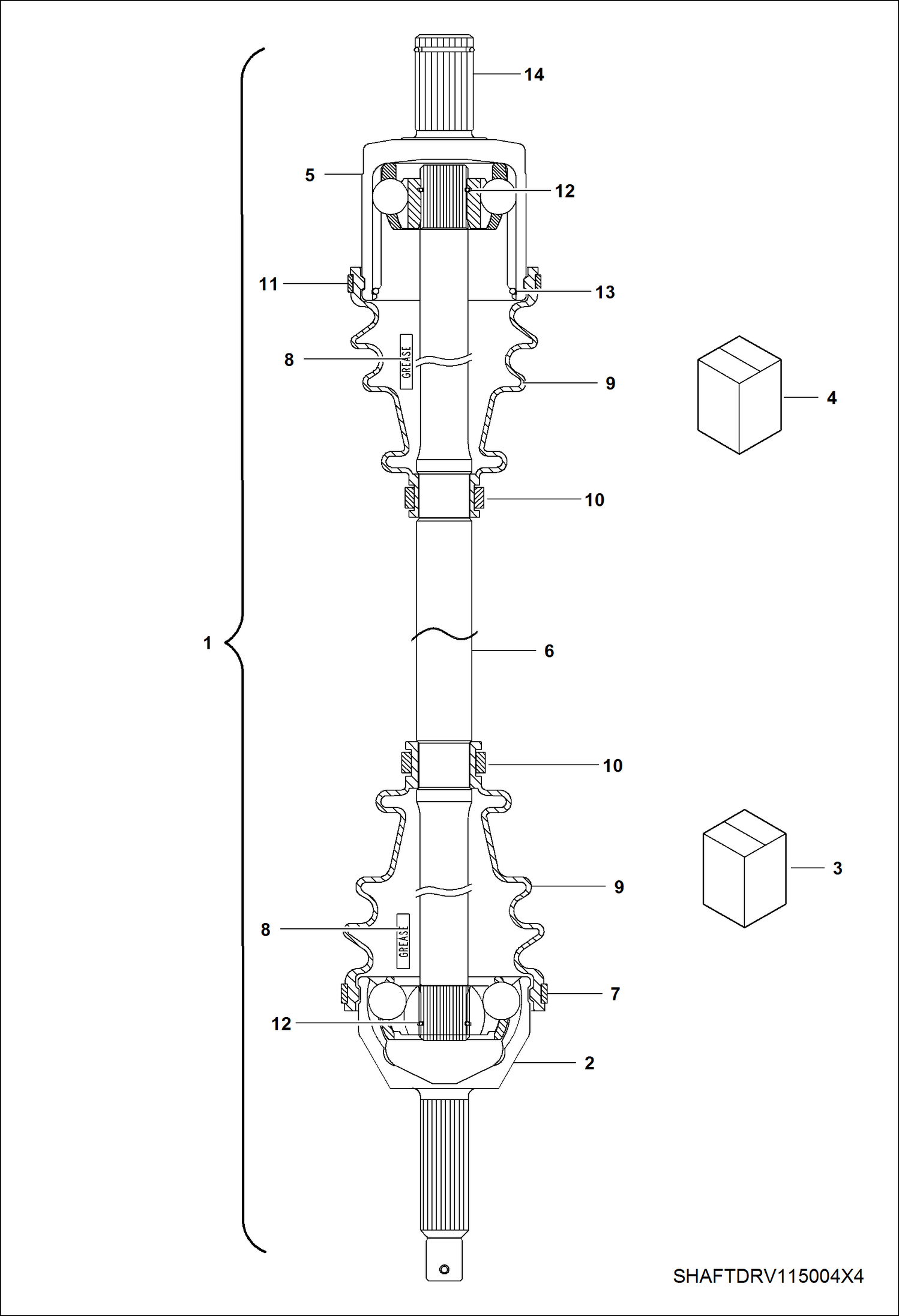 Схема запчастей Bobcat 3400 - DRIVE TRAIN, FRONT HALF SHAFT DRIVE TRAIN