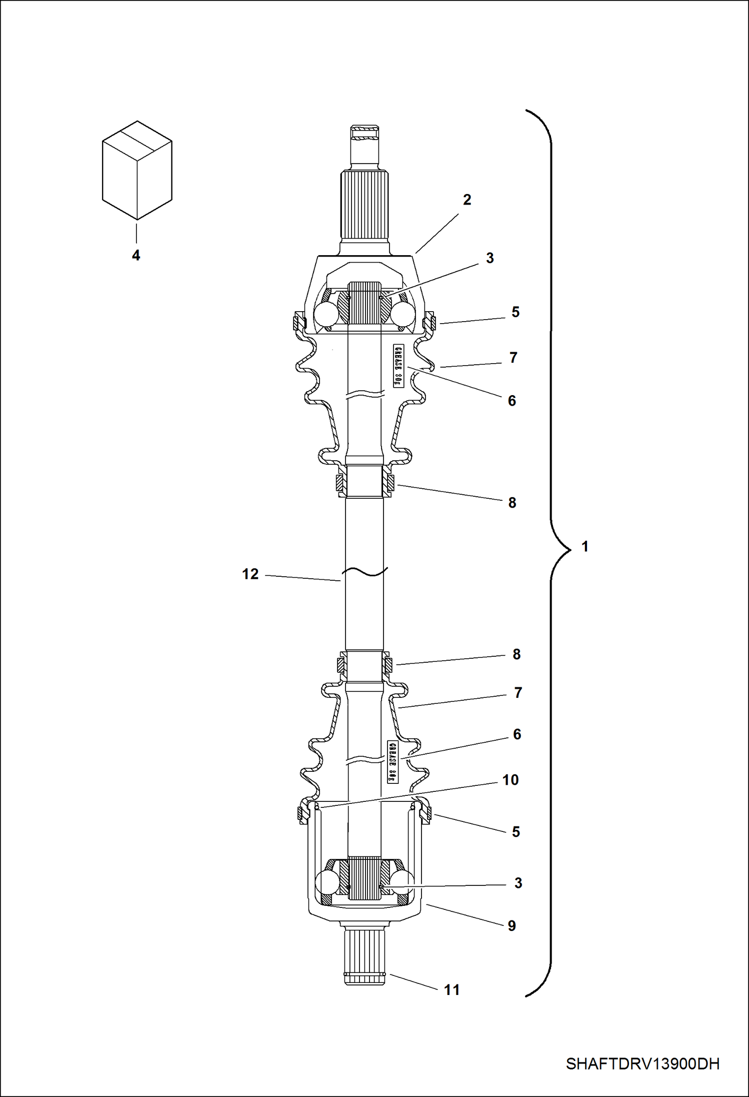 Схема запчастей Bobcat 3600 - DRIVE TRAIN, FRONT HALF SHAFT DRIVE TRAIN