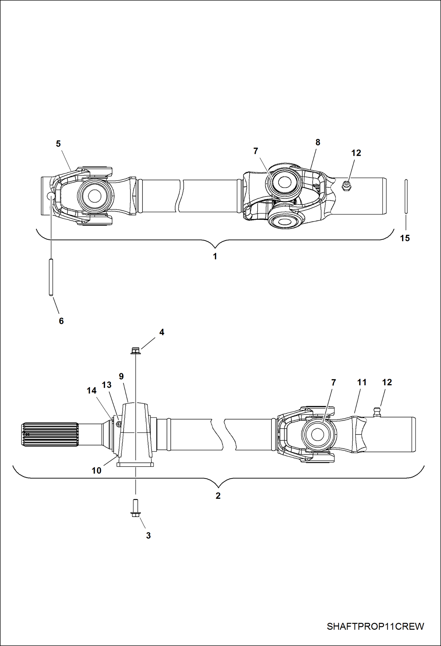 Схема запчастей Bobcat 3400XL - DRIVE TRAIN, FRONT PROP SHAFT DRIVE TRAIN